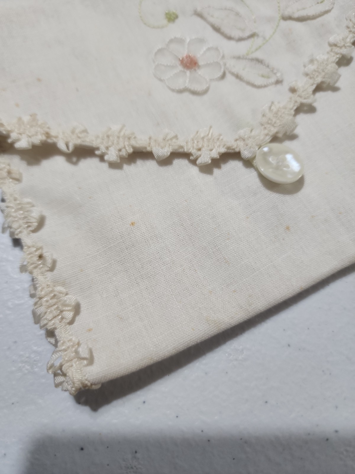 Antique 1920’s Linen Lingerie Hankie bag With Floral Applique Beads, Envelope