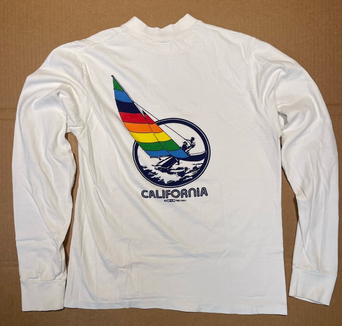 VTG Crazy Shirt Women Shirt Medium Long Sleeve Rainbow Sailboat California