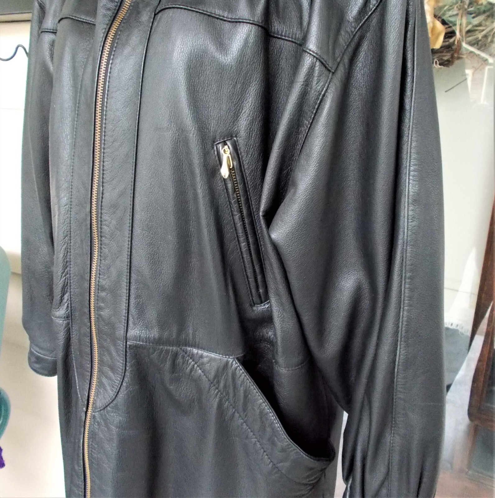 Vntg Jacqueline Ferrar Genuine Leather Jacket Coat Black W/Coyote Fur Hood L/XL