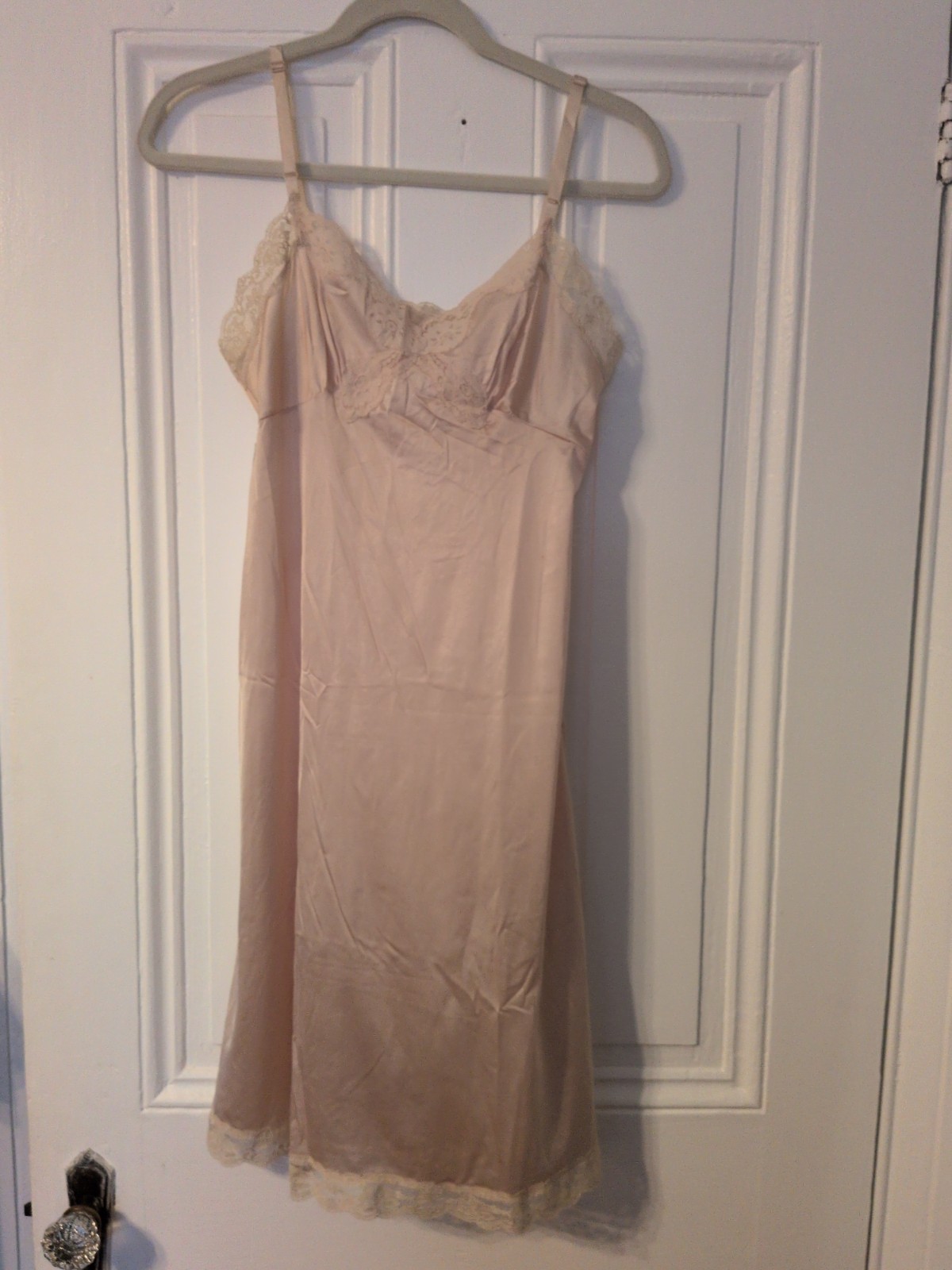 Vintage Vasaerette Beige Nylon Midi Slip Dress 34 F S/M Stretch Adjustable Strap