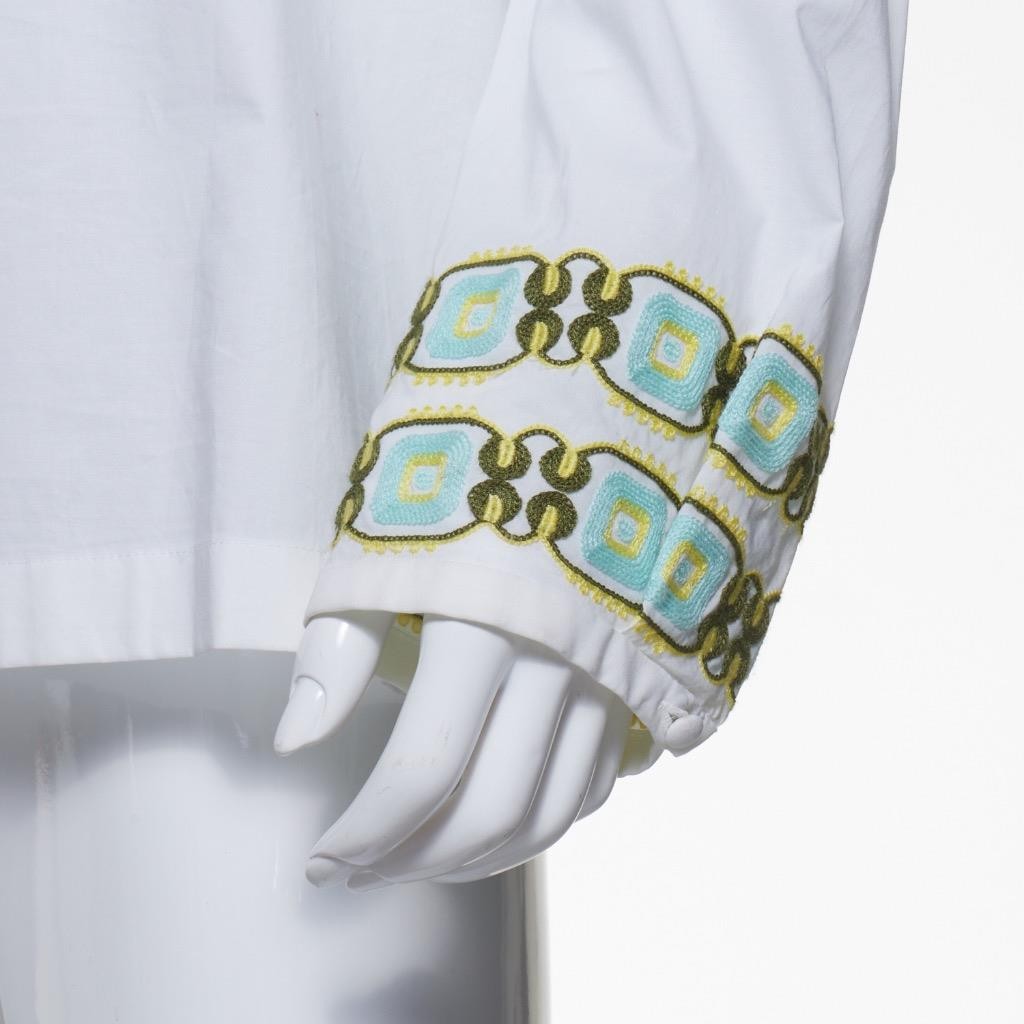Tory Burch Mint Green Embroidered Cotton Tunic Blouse Loose Fit 14