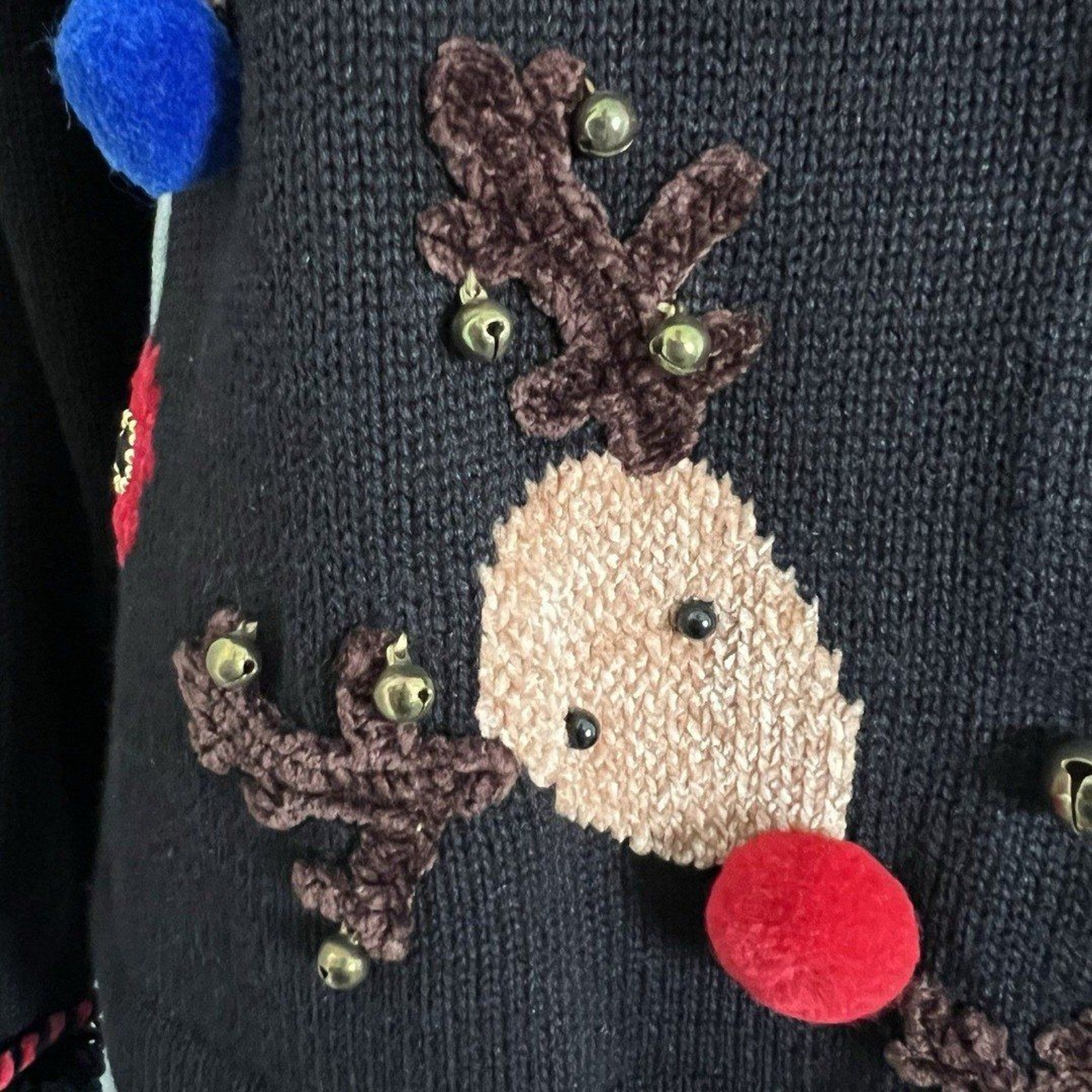 Vintage Jack B Quick Womens Christmas Cardigan M Black Reindeer New Old Stock