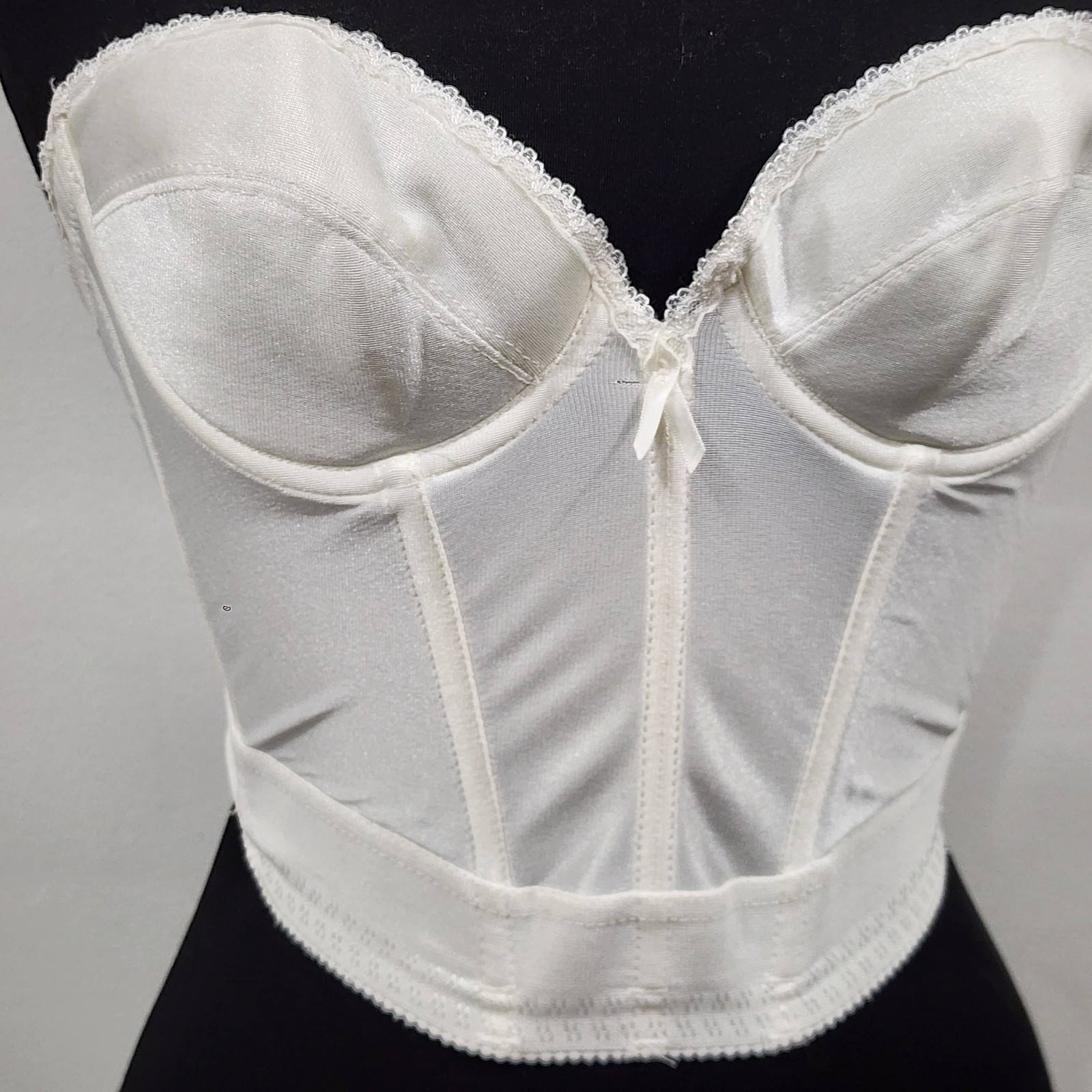 Vtg Backless by Smoothie Strapless Longline Bustier Bra Boned Low Back Ivory 36A