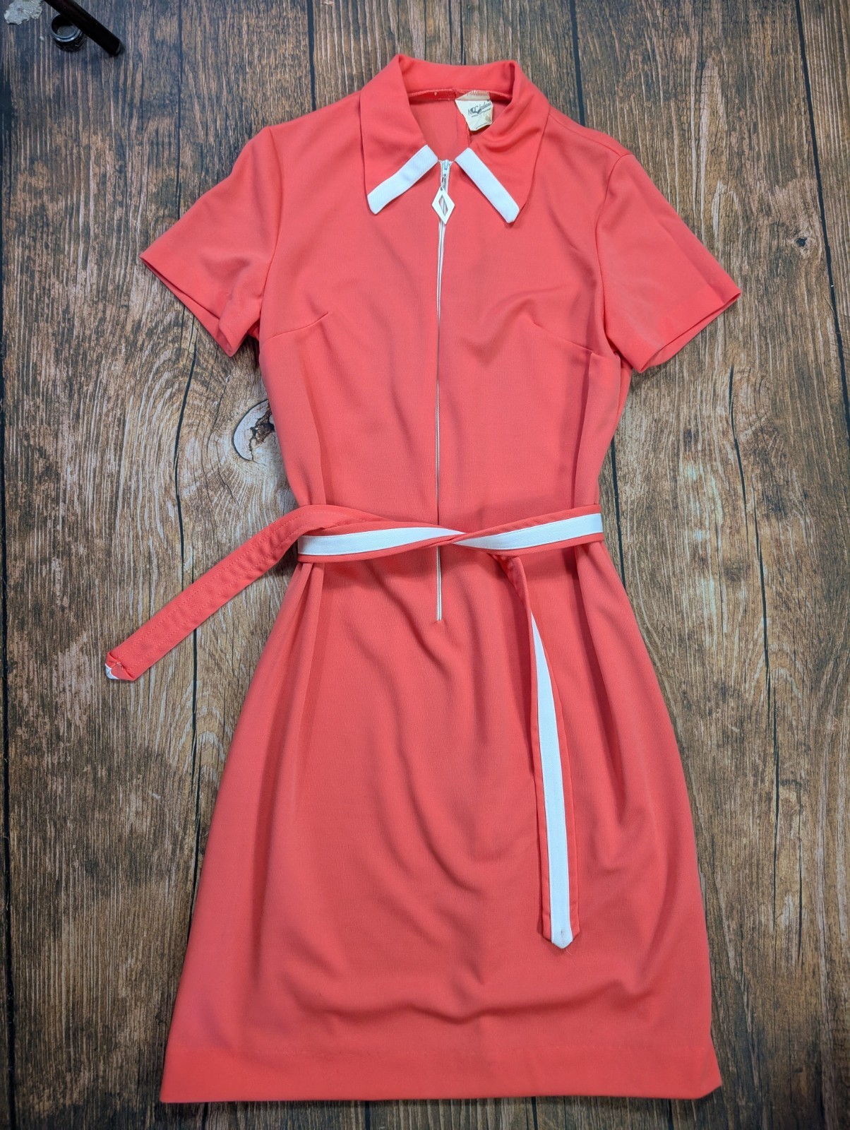 Vintage 1960s MPC Fashions Waitress Dress Orange White Striped Belted Women’s