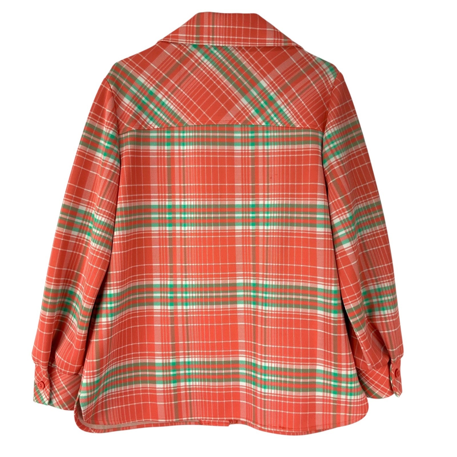 Lane Bryant Orange Green Plaid Button Down 38 Pointed Collar Long Sleeve 70s Top