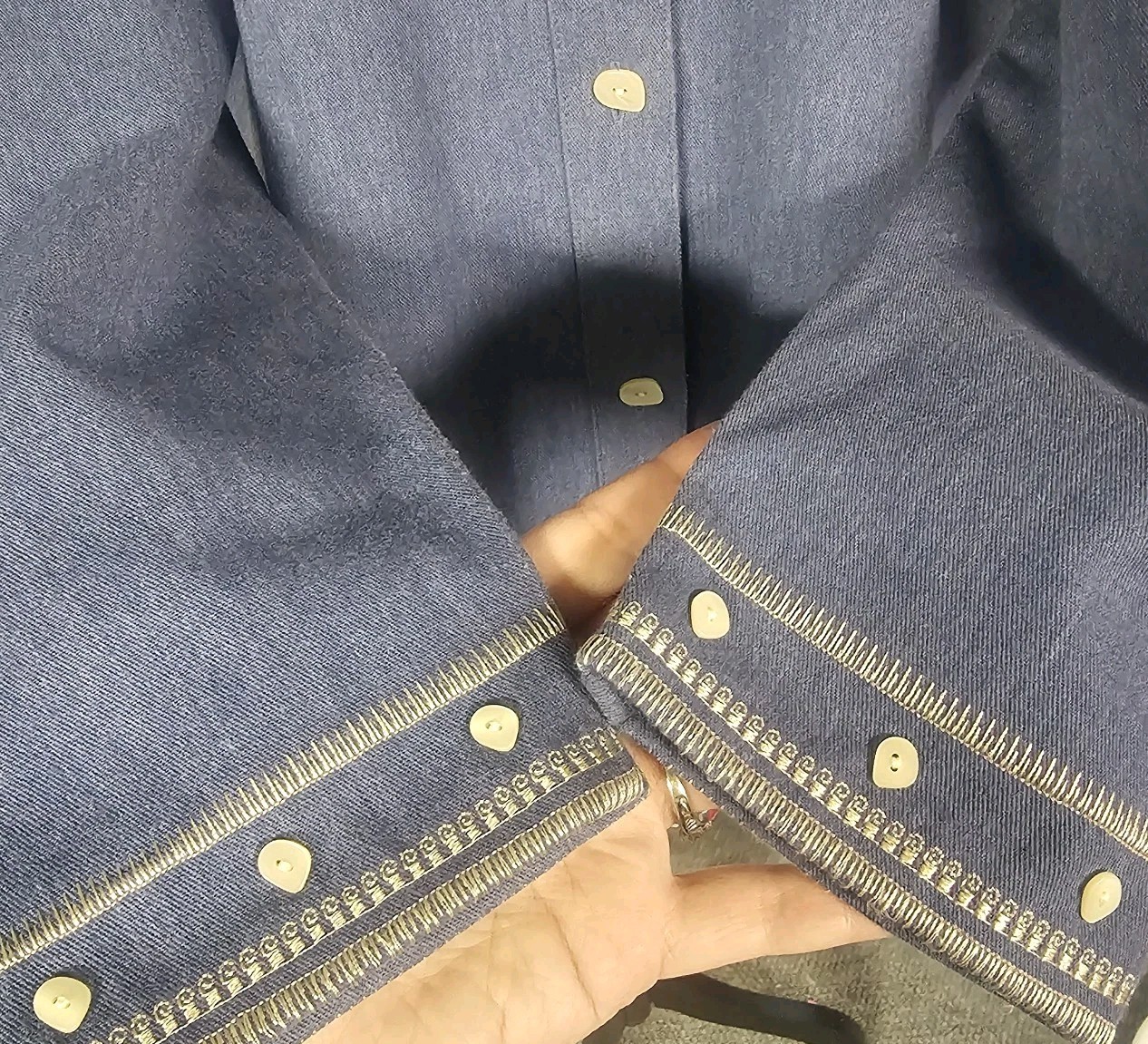 Vintage Bon Worth Women’s Denim Blouse Embroidered Country Americana Size S