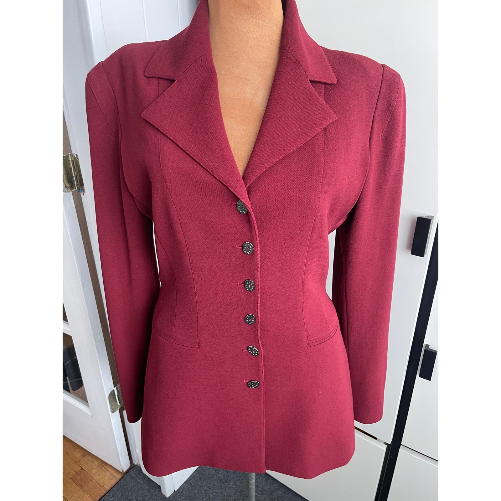 Lagerfeld Wmns Sz 38 Vintage 90s Maroon Fitted Blazer Retro Vintage Cool Work