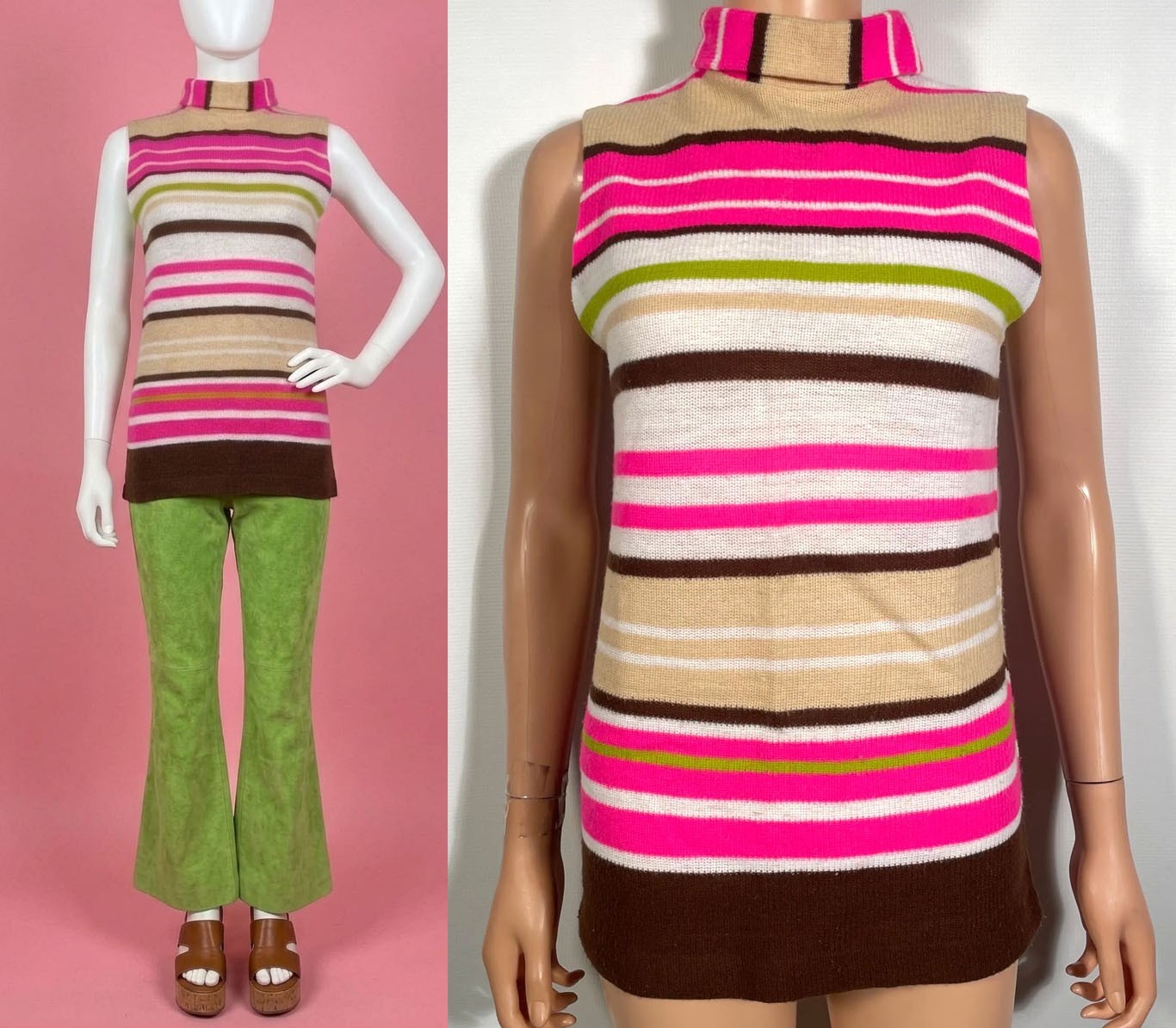 Vintage 1960s/70s Mod Striped Knit Top Tunic Size M