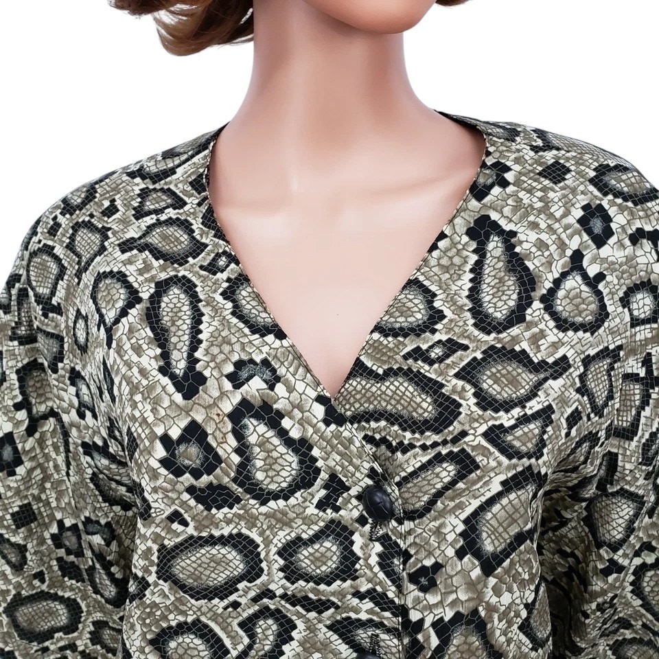 Vintage Truffles Top Blouse Snake Animal Print Made in USA Button down Plus 2X