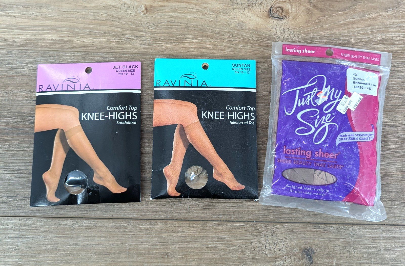 Set of 3 Queen/4X knee high Hose NEW (2Suntan/1Black)