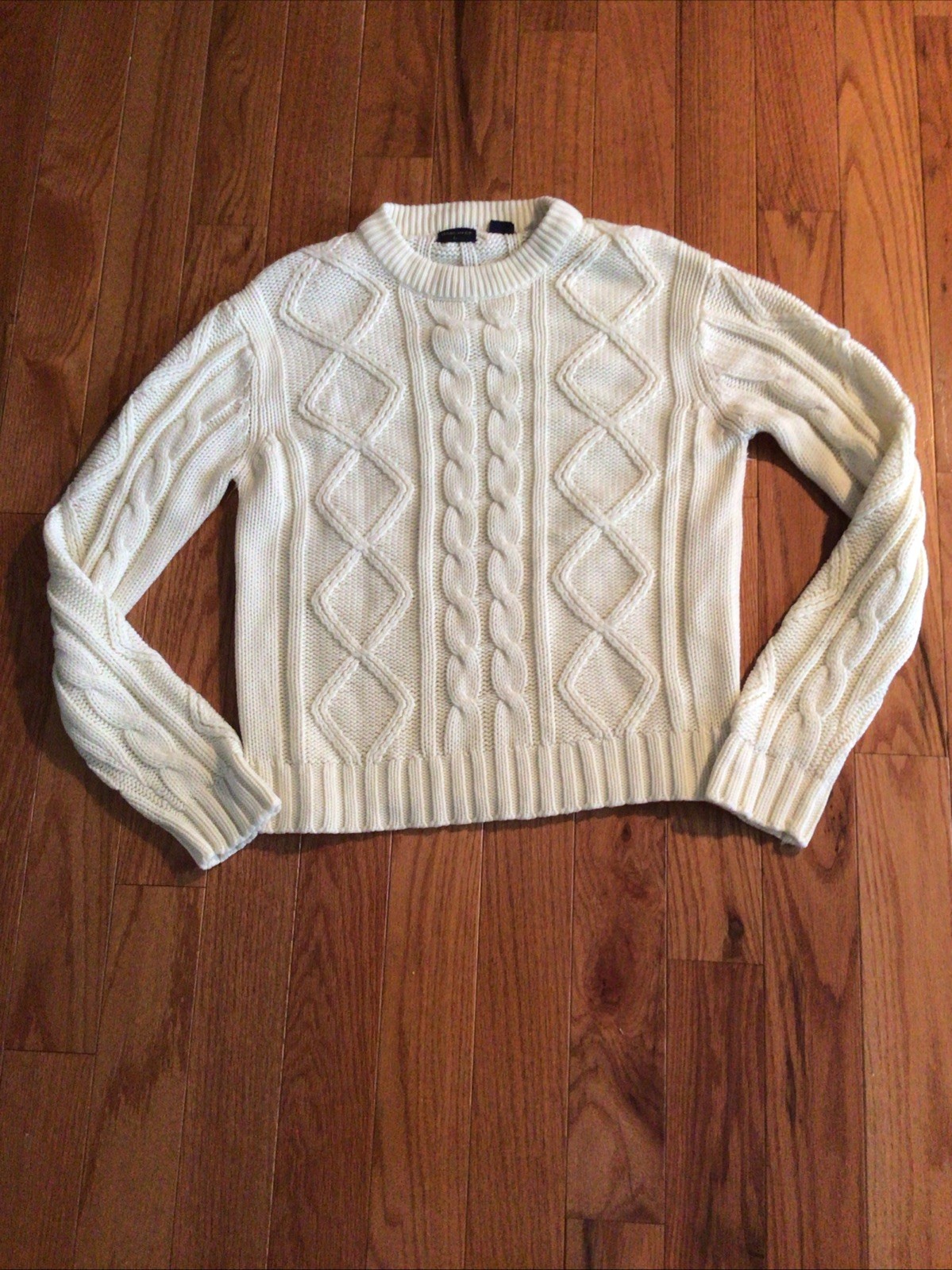 Harcrest Vintage Women’s Cream Classic Fisherman Cable Knit Sweater Large