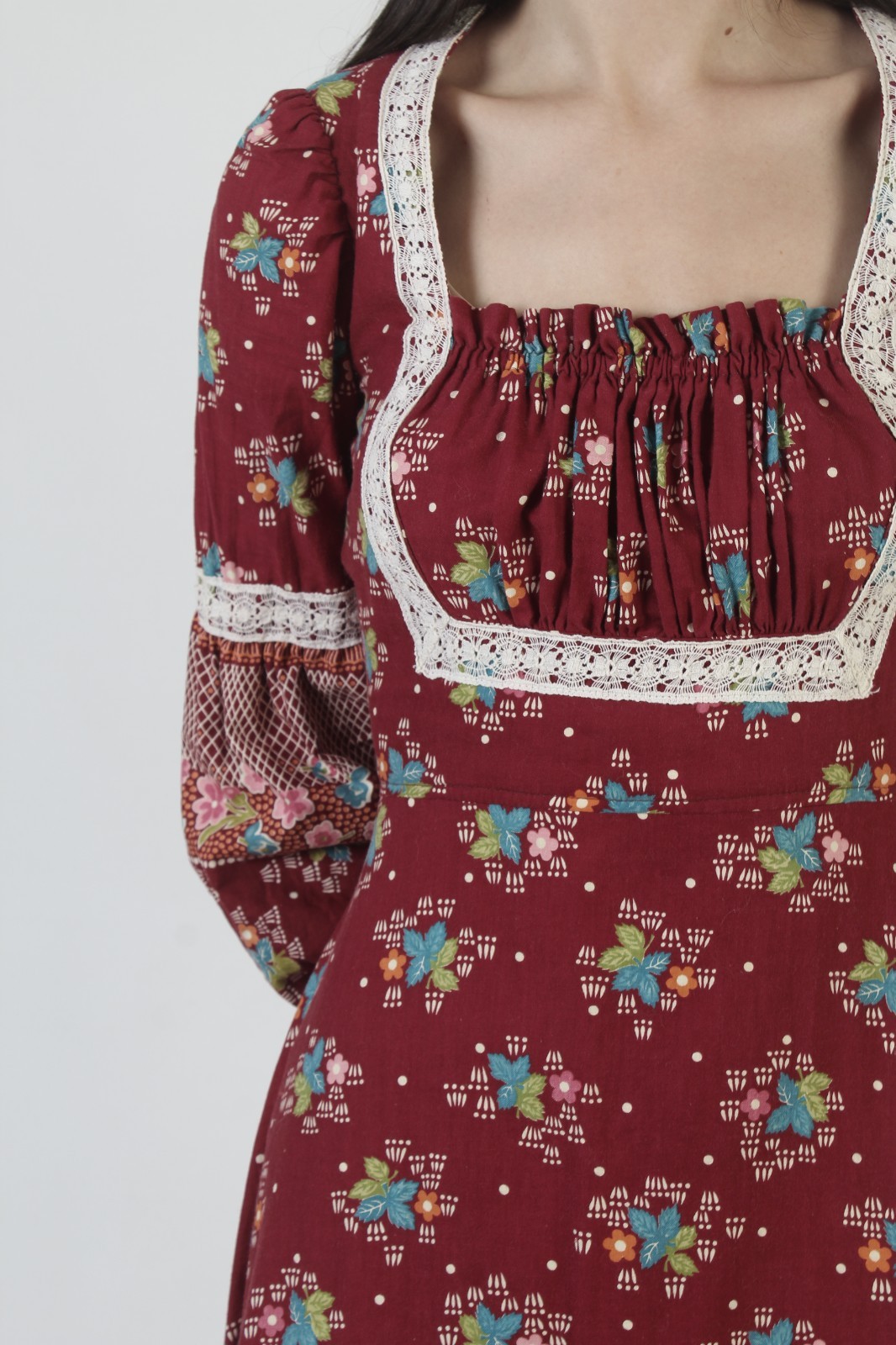 Vtg 70s This Is Your Prairie Dress San Francisco Hippy Calico Cottage Peasant