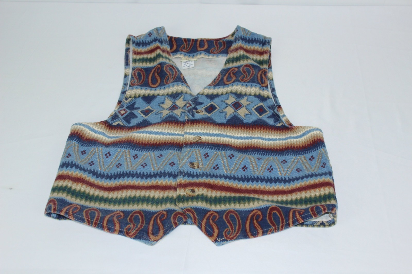 Vintage Vivaldi Jeanswear Medium M Blue Red Aztec Indian Western Print Vest