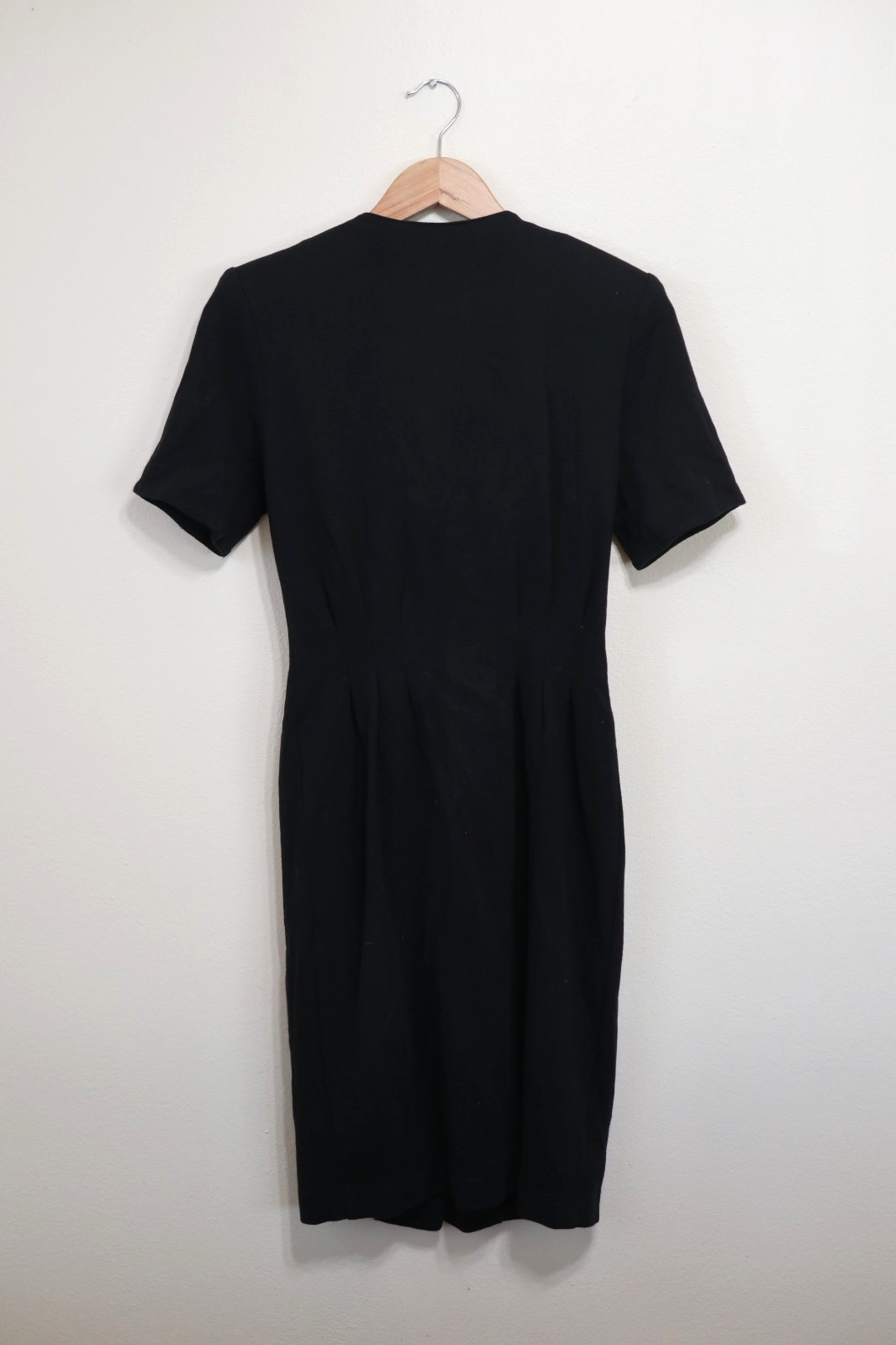 90s Vintage Cynthia Howie Black Knit Jersey Big Buttons Sheath Dress Women XS S