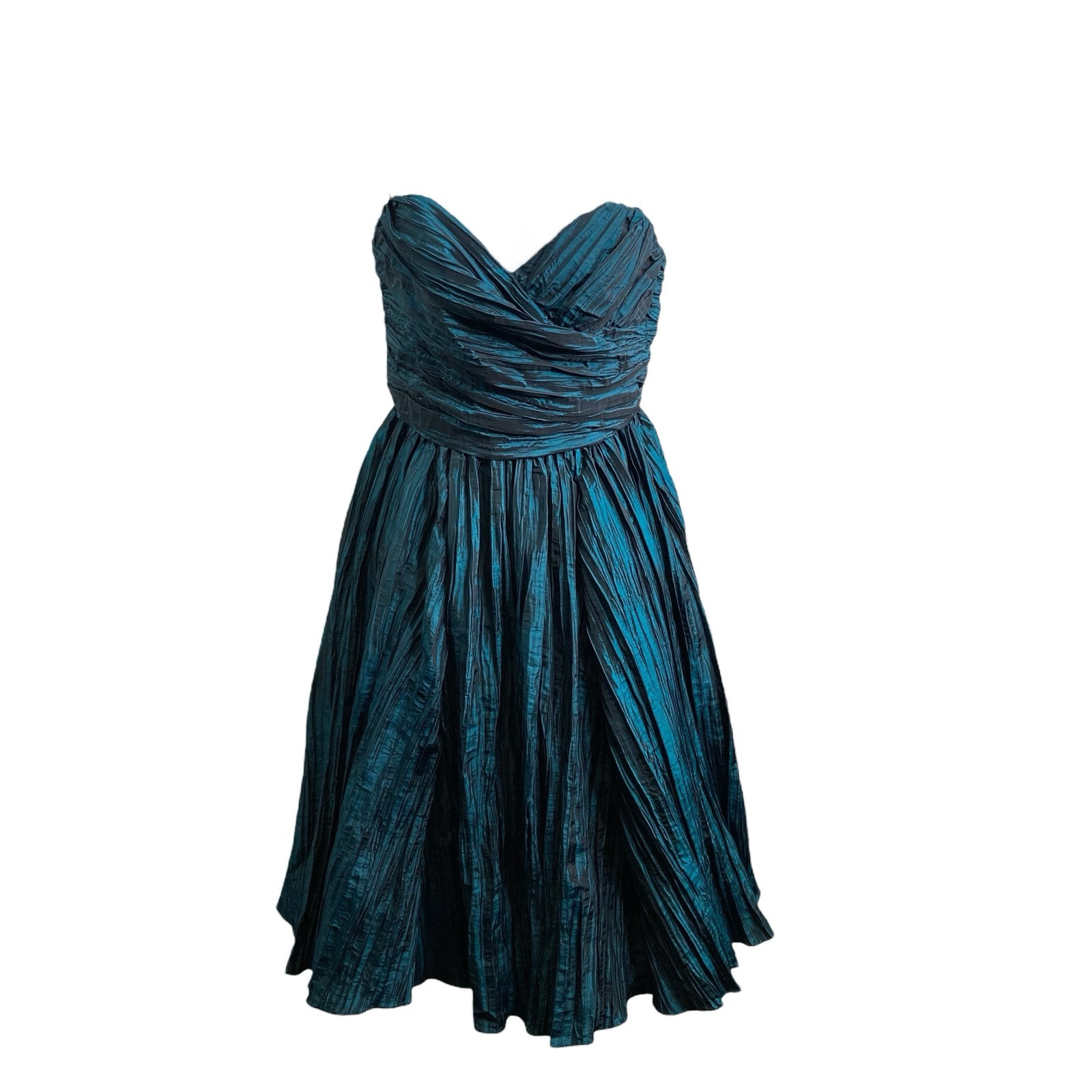 Vtg Y2K ABS Allen Schwartz Teal Strapless Dress 8 Glam Prom Party Formal Evening
