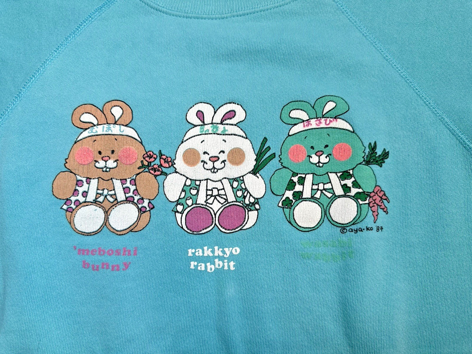 vintage 1987 japanese bunny rabbit CUTE SWEATSHIRT hanes L KAWAII aya-ko MOCHI
