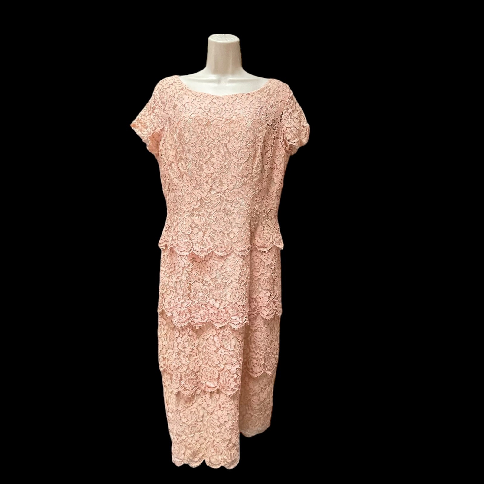 Cream Tiered Lace Lilli Diamond 1950’s Champagne Vintage Tea Dress Sz Medium