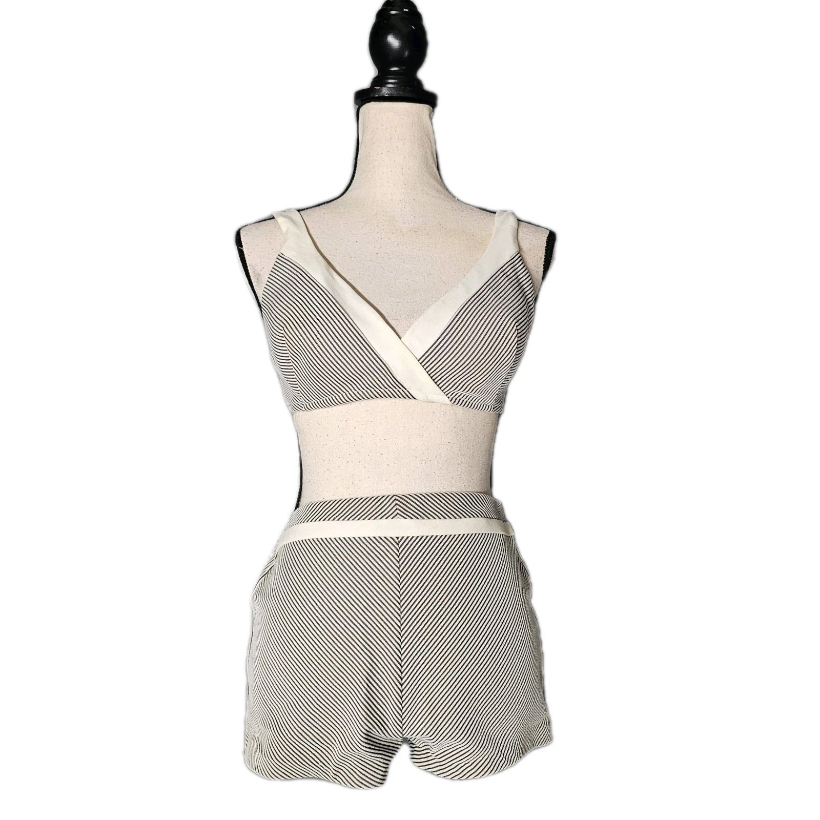 Vtg RoseMarie Reid 2 PC SWIMSUIT Sz 14 Striped Top Shorts Retro Pinstripe Lounge