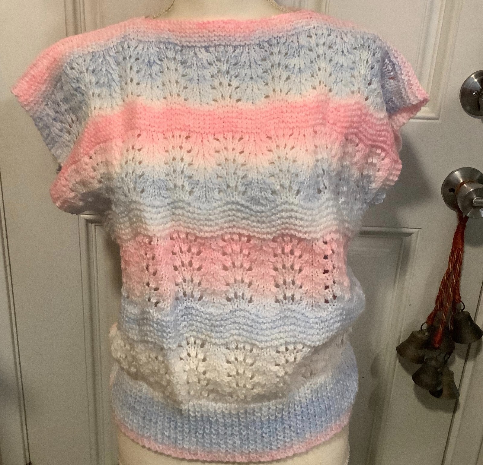 vintage pastel handmade crochet boat neck layering women’s sweater size M/L