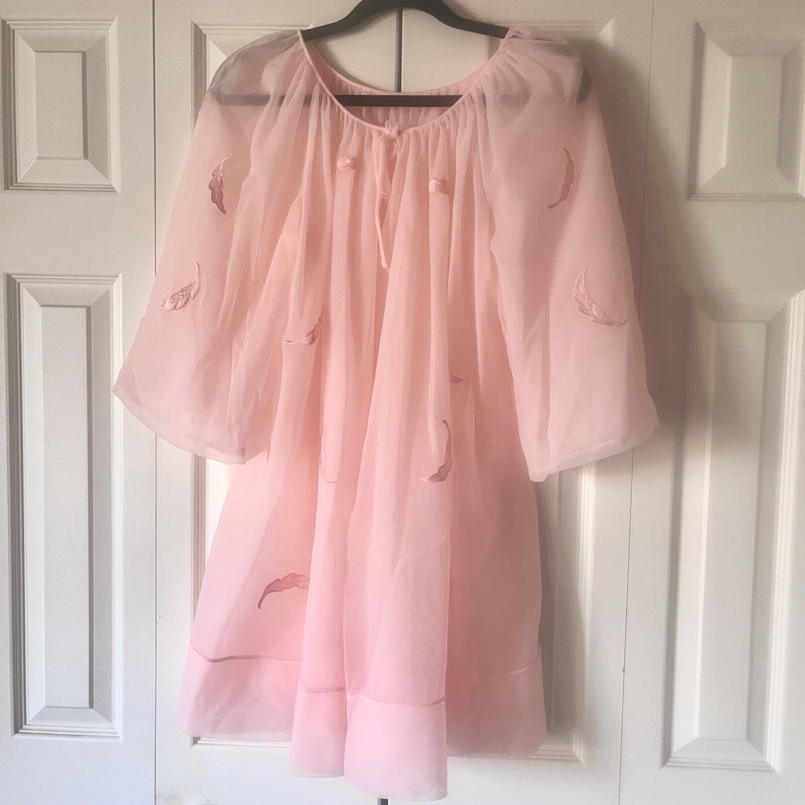 Vintage Airy Sheer Cotton Candy Pink Chiffon Peignoir Small