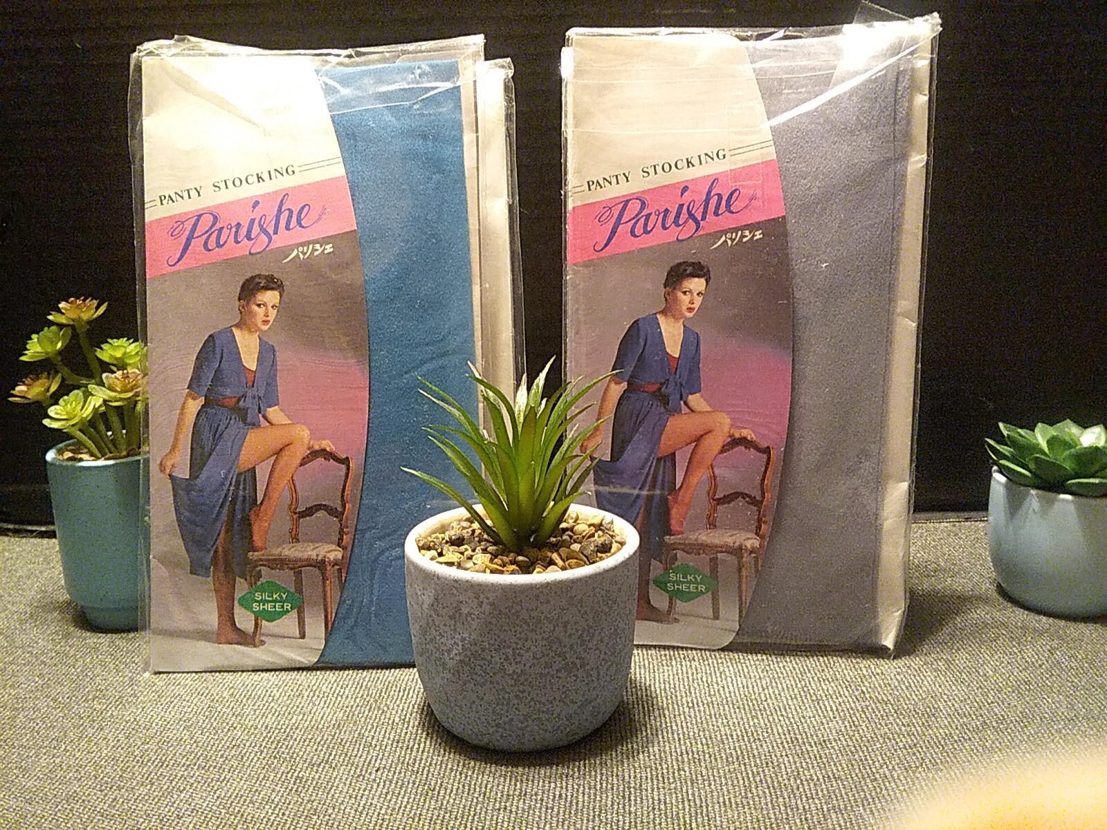 4pr Vtg 80’s Parishe Panty Stockings•Royal Blue,Grey Blue,Powder Blue,Blue Bell