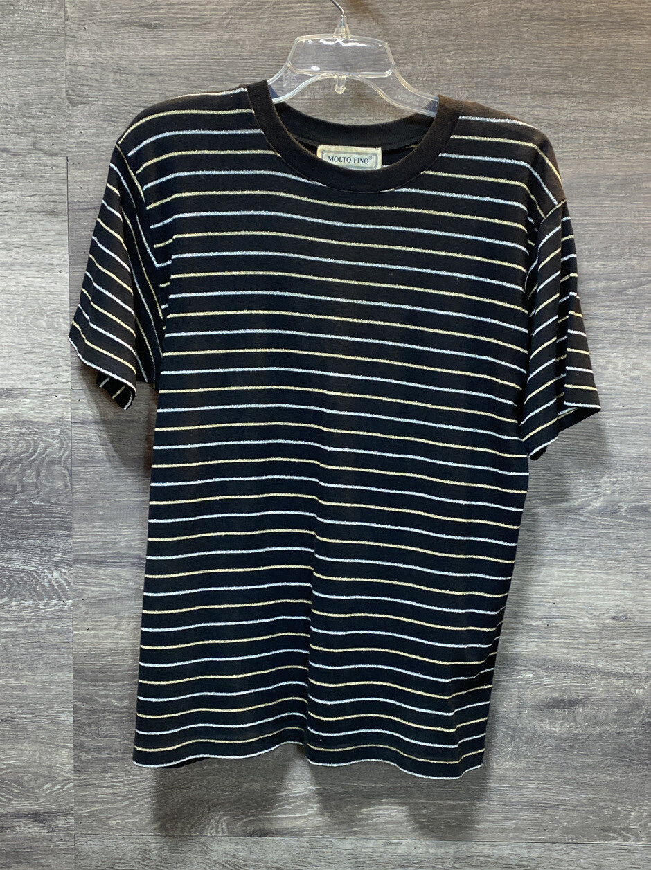 Vintage Molto Fino Cotton Black With Gold And Silver Stripes Women’s Shirt Sz S