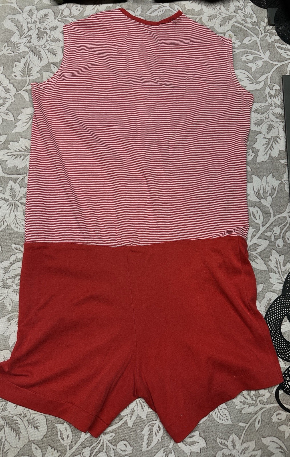 Vintage 1970s Red Stripped Gym Romper Devil High School One Piece Zip Front Dart