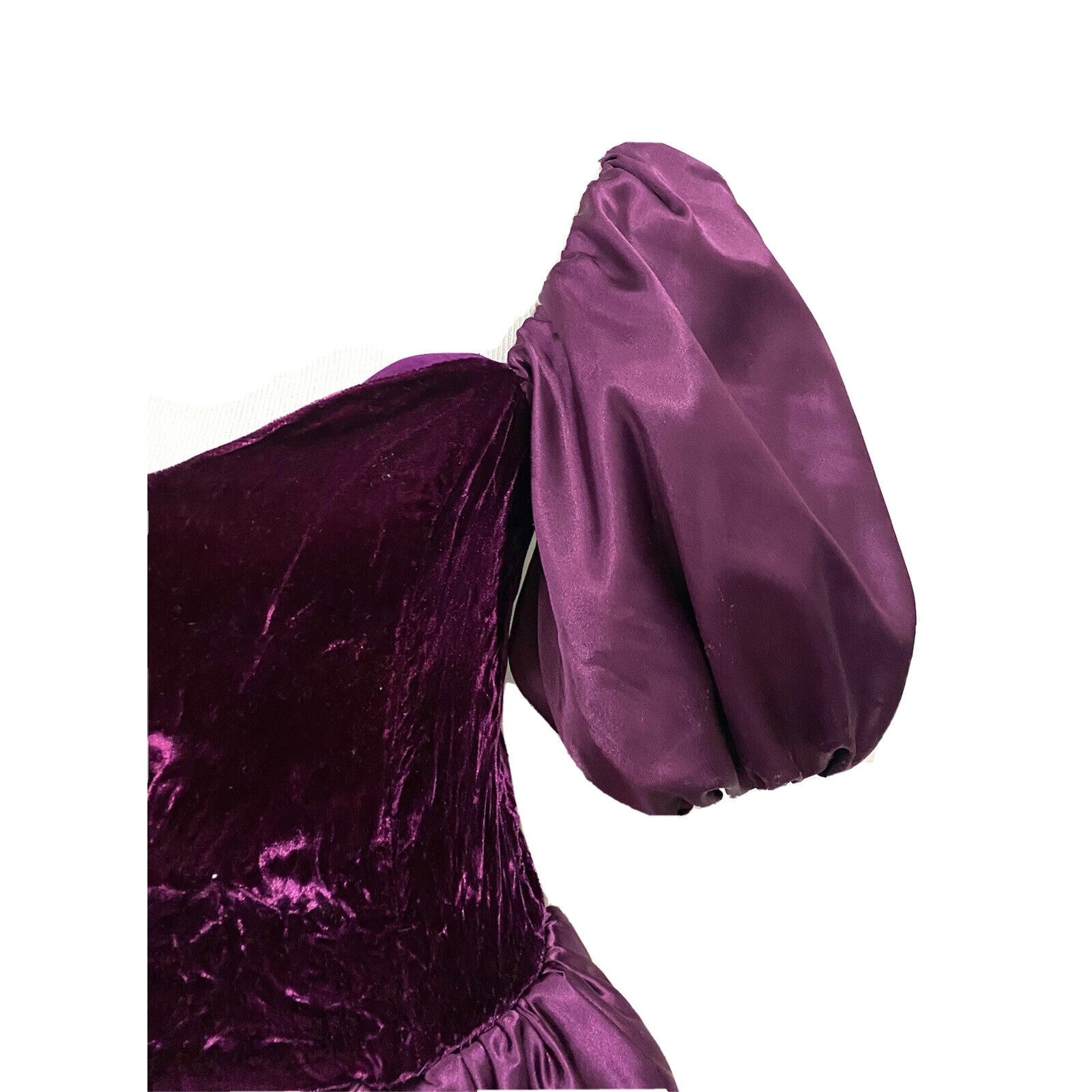 Vintage 90s Formal Dress Gown Velvet Puffy Sleeves Purple Drape Sash Women’s XS