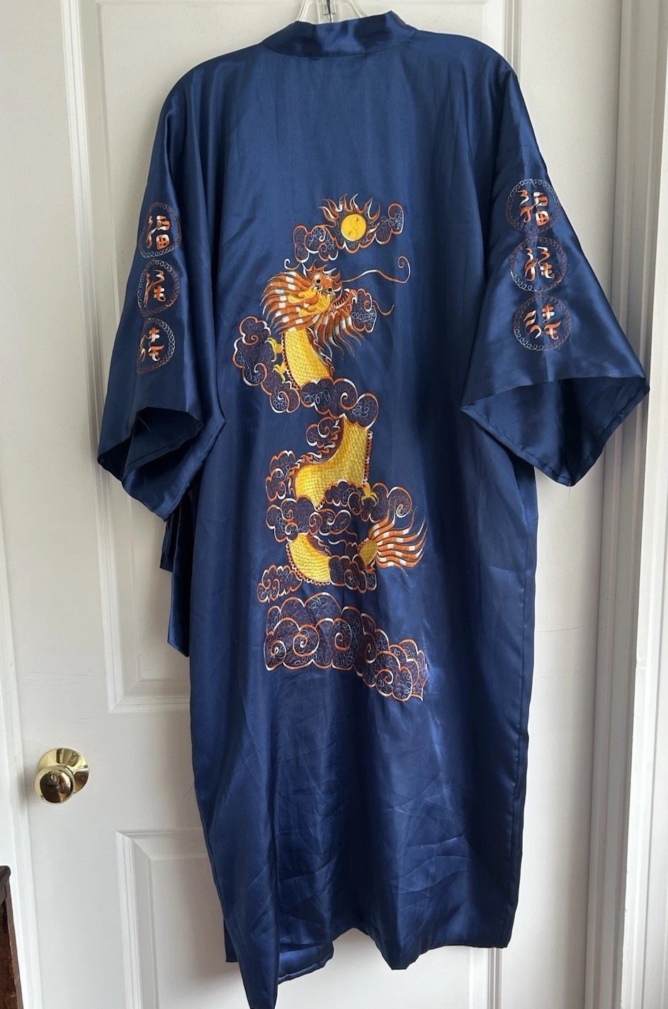 Vintage Silk Embroidered Dragon Kimono Robe Unisex Asian XXL
