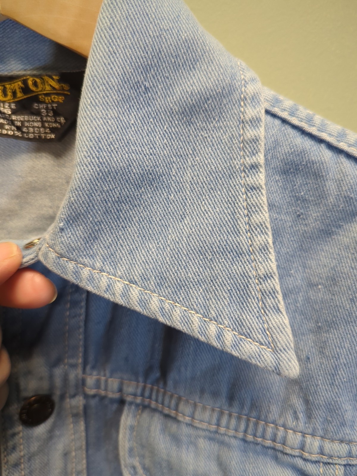VTG 70s SEARS ROEBECK 'Put On Shop’ Denim Women’s Western Shirt Sz.16/33″ Snaps