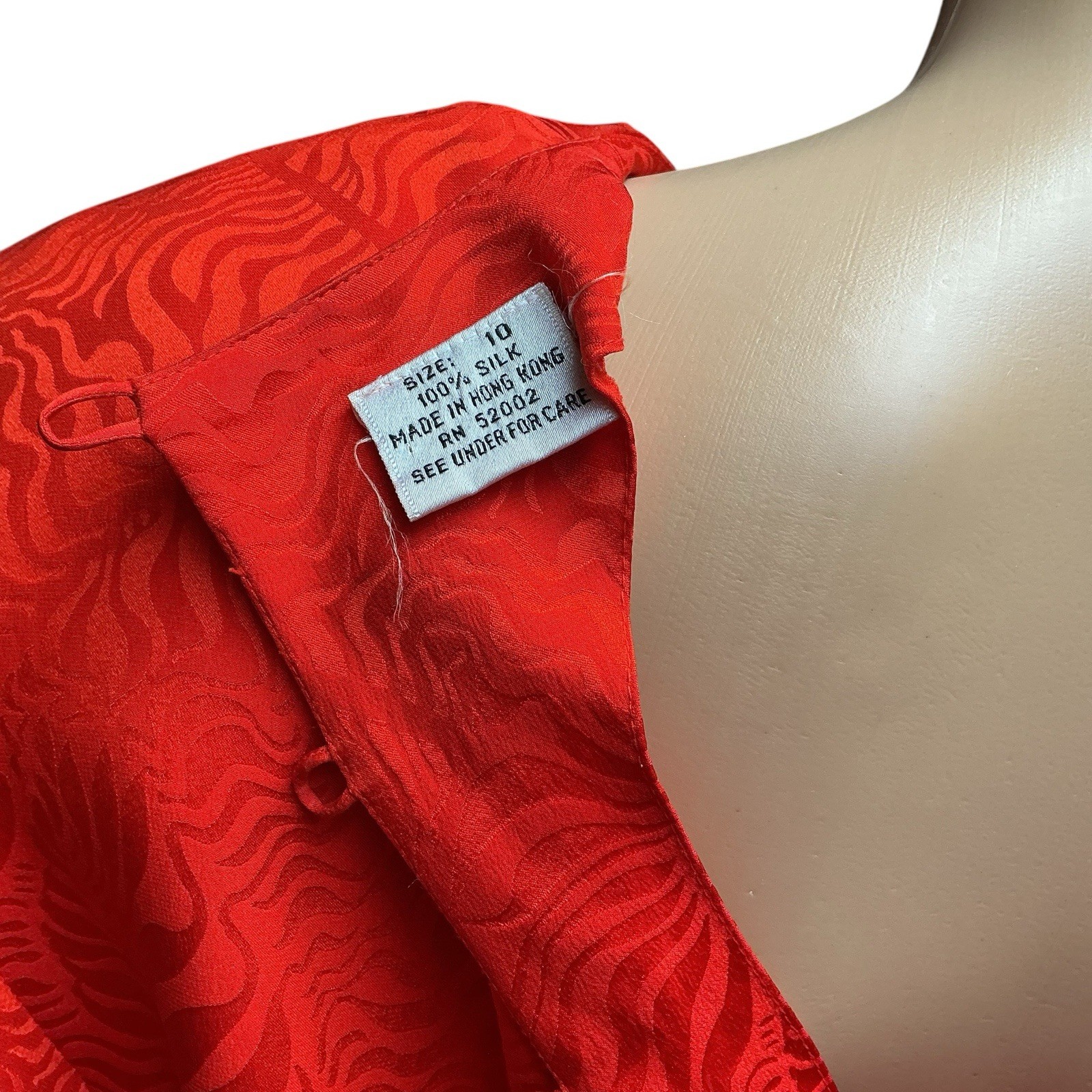 80s Liz Claiborne Red Silk Dress Floral Jacquard Blouson Modesty Career Midi