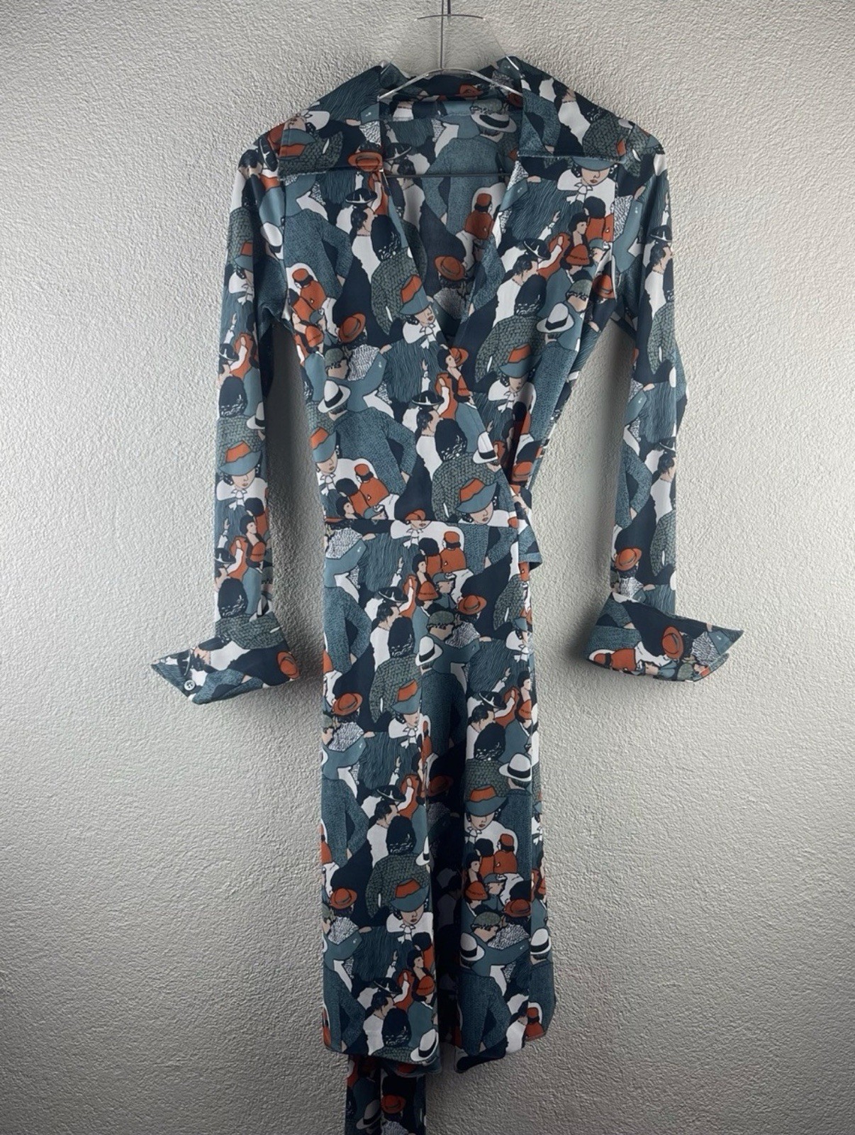 Vintage l 70s M Retro 30s Novelty Pointed Collar French Cuff Surplice Wrap Dress