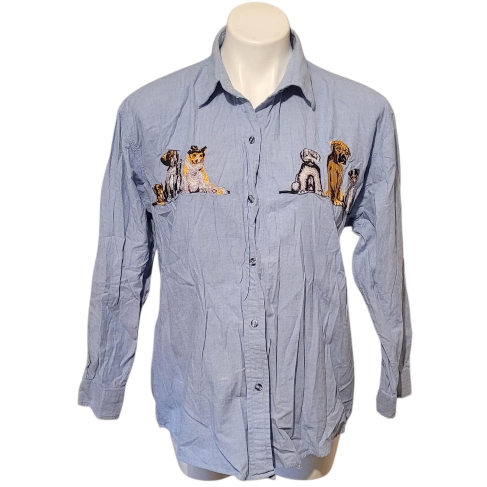 Vintage Denim Shirt Dogs Embroidered Talk Of The Walk Casey Coleman Rebrand L XL