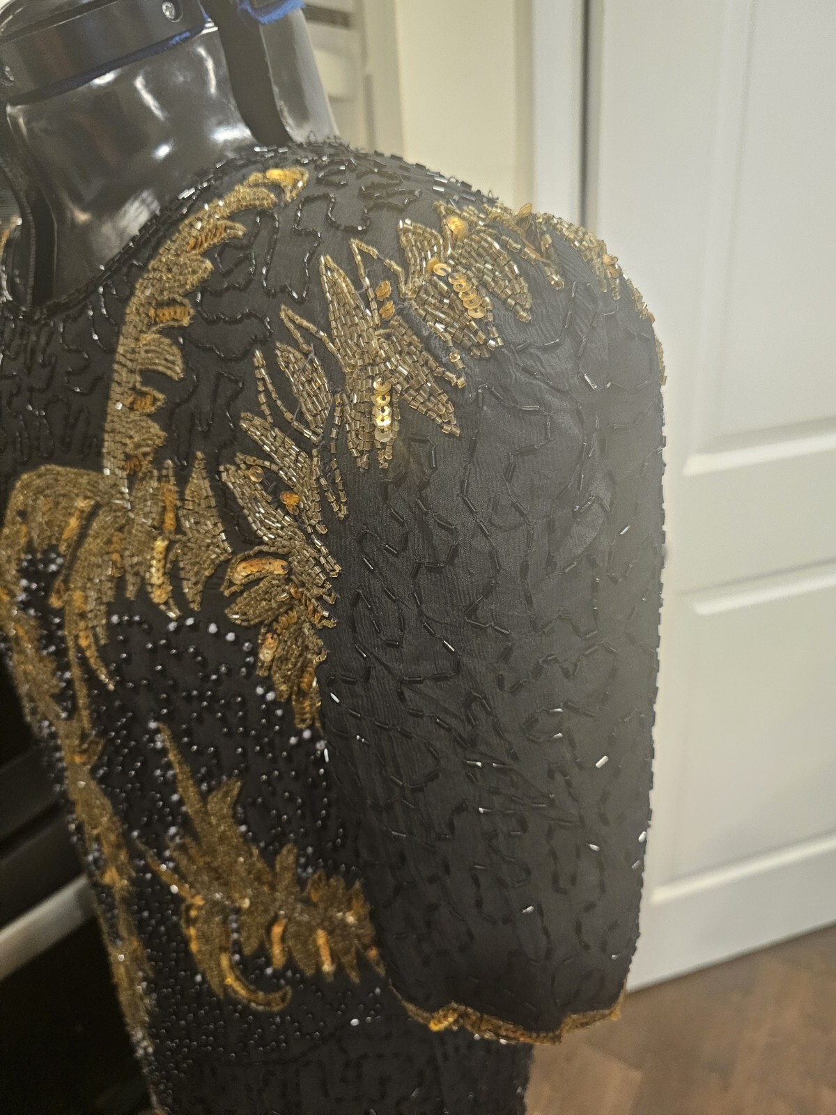 Vintage Black And Gold Beaded Interlude Sequin Cocktail Silk Cocktail Dress…