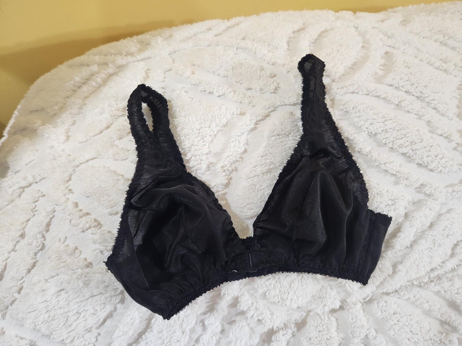 Vintage Adonna Bra 34 Black Nylon Adjustable Strap Front Closure Sheer – Tiny