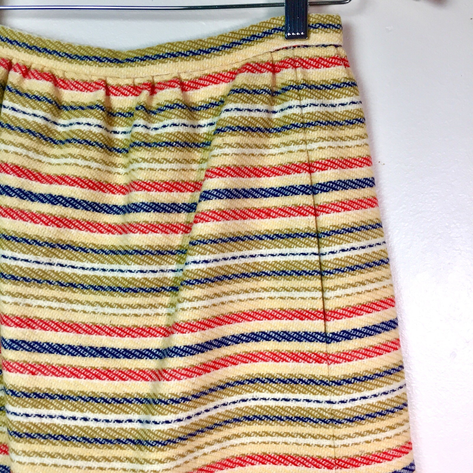 Majestic High Waist Pencil Skirt 1960’s Union Striped Wool Yellow Blue XS / 25