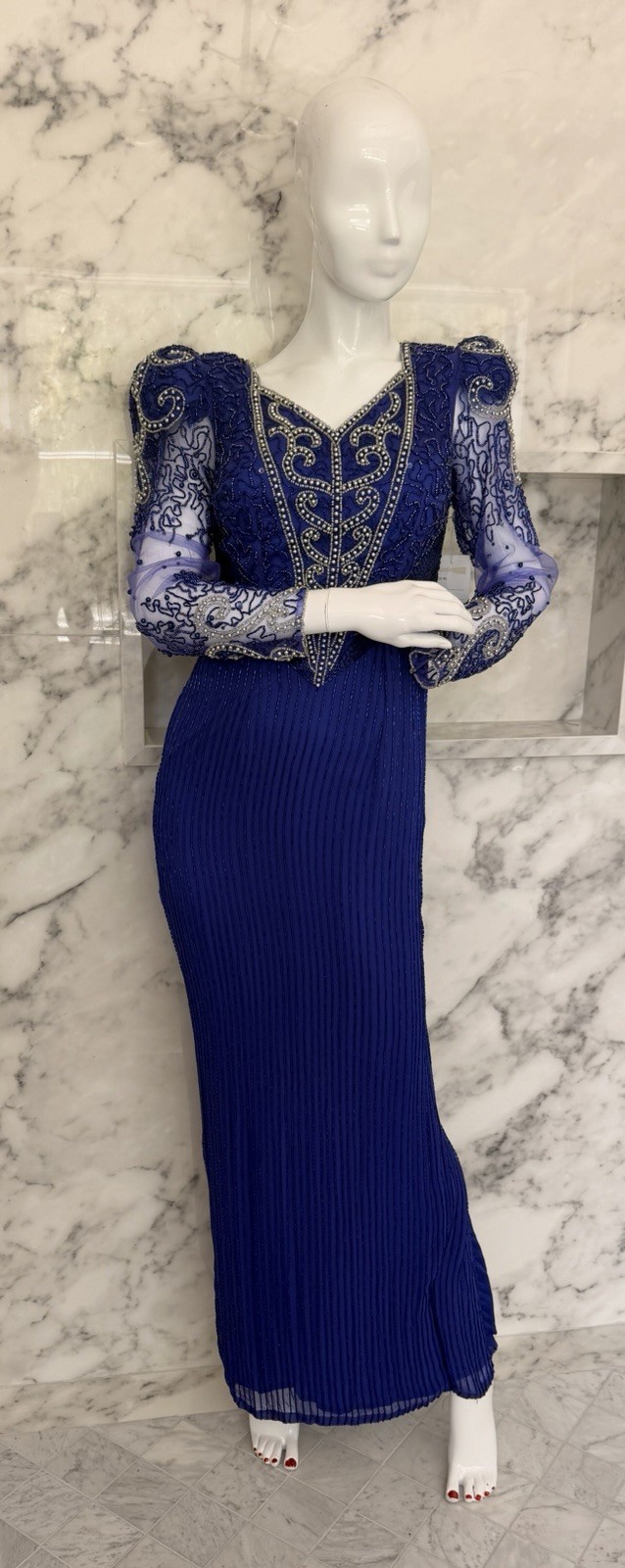Vintage Nina Canacci Beaded Royal Blue Evening Gown Dress Size 6 Formal NWT