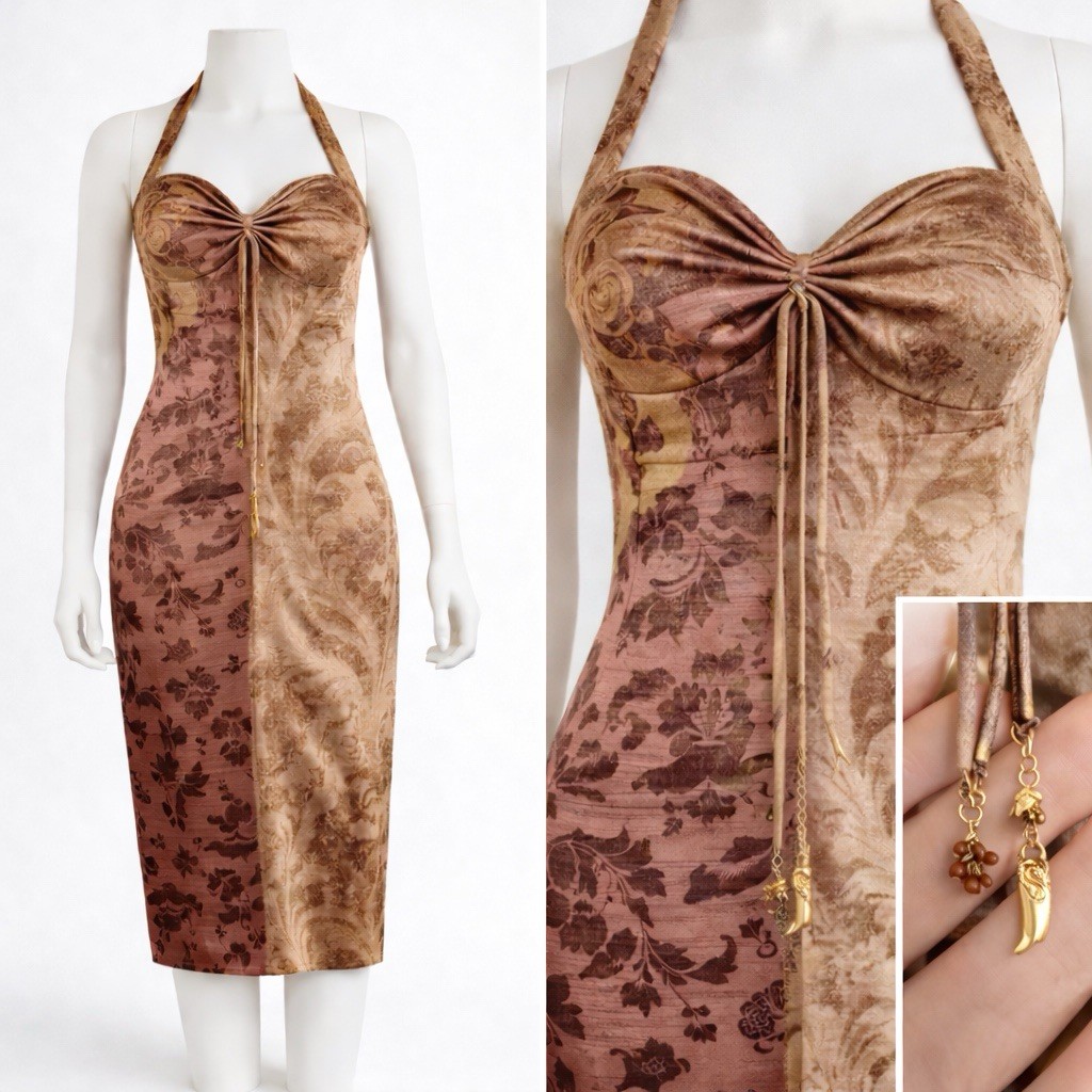 Roberto Cavalli Vintage Halter Dress Size 44 Made in Italy Paisley Silk Rare