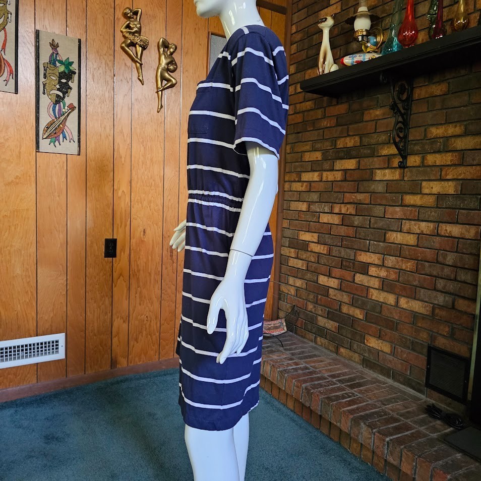 Vtg 90s Preppy Momcore Stripe Navy Playsuit Shorts Mini Dress T-Shirt Romper S/M