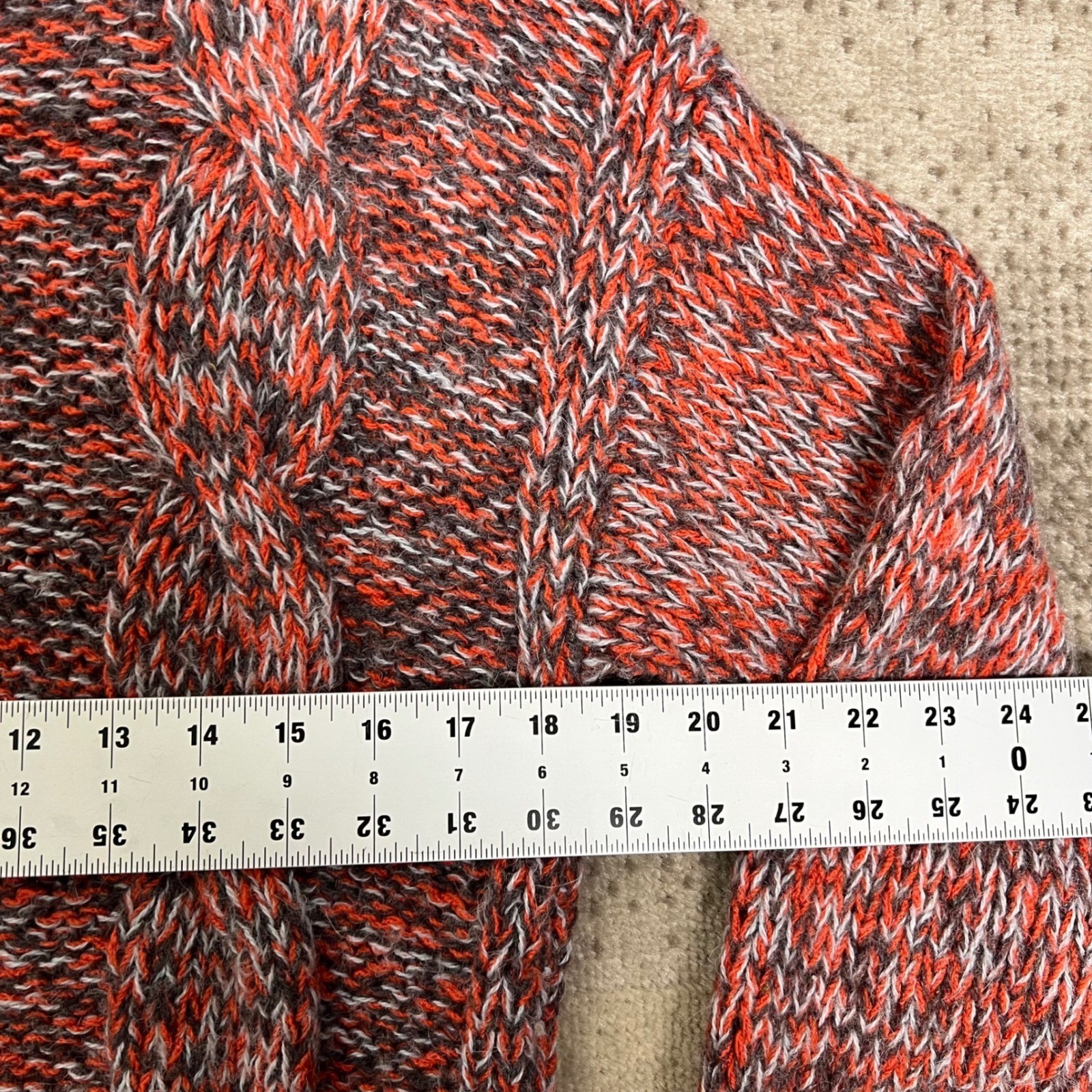 Vintage Mogar Italy Hand Knit Mohair Wool Cable Sweater Red Orange Womens M