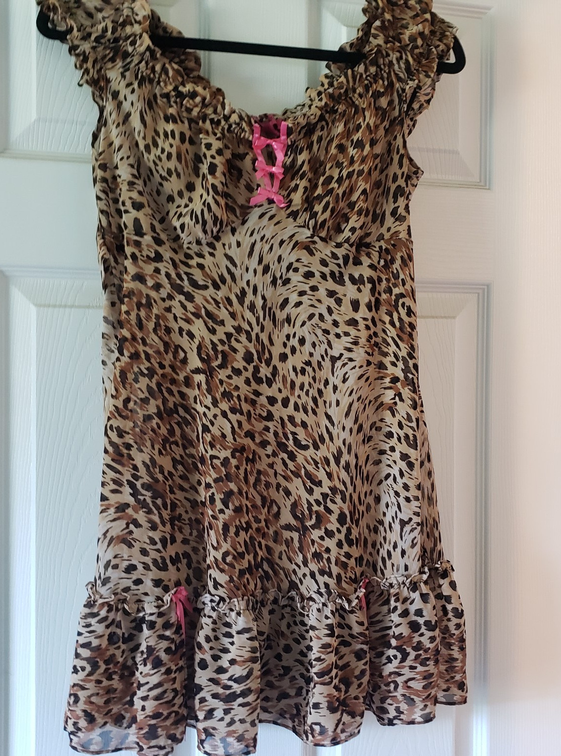 Betsey Johnson Intimates Milk Maid Ruffle Leopard Dress Party Boho Medium