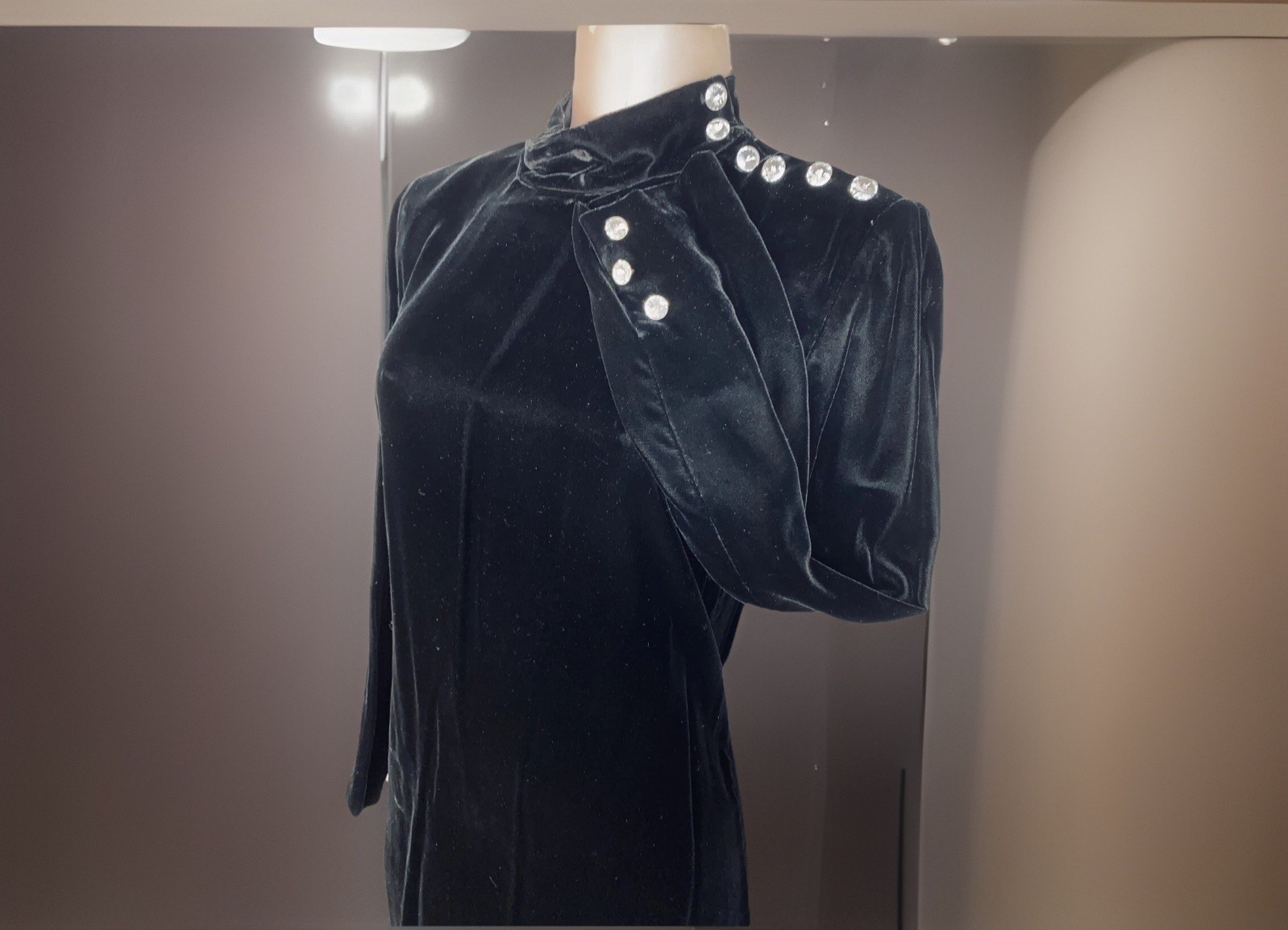 Y2K Vintage 90’s Black Velvet Turtleneck Rhinestone Holiday Party Winter Dress 6