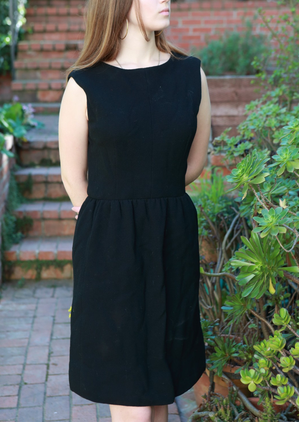 Vintage 60s S Handmade Sleeveless Wool Dress Black Jackie O