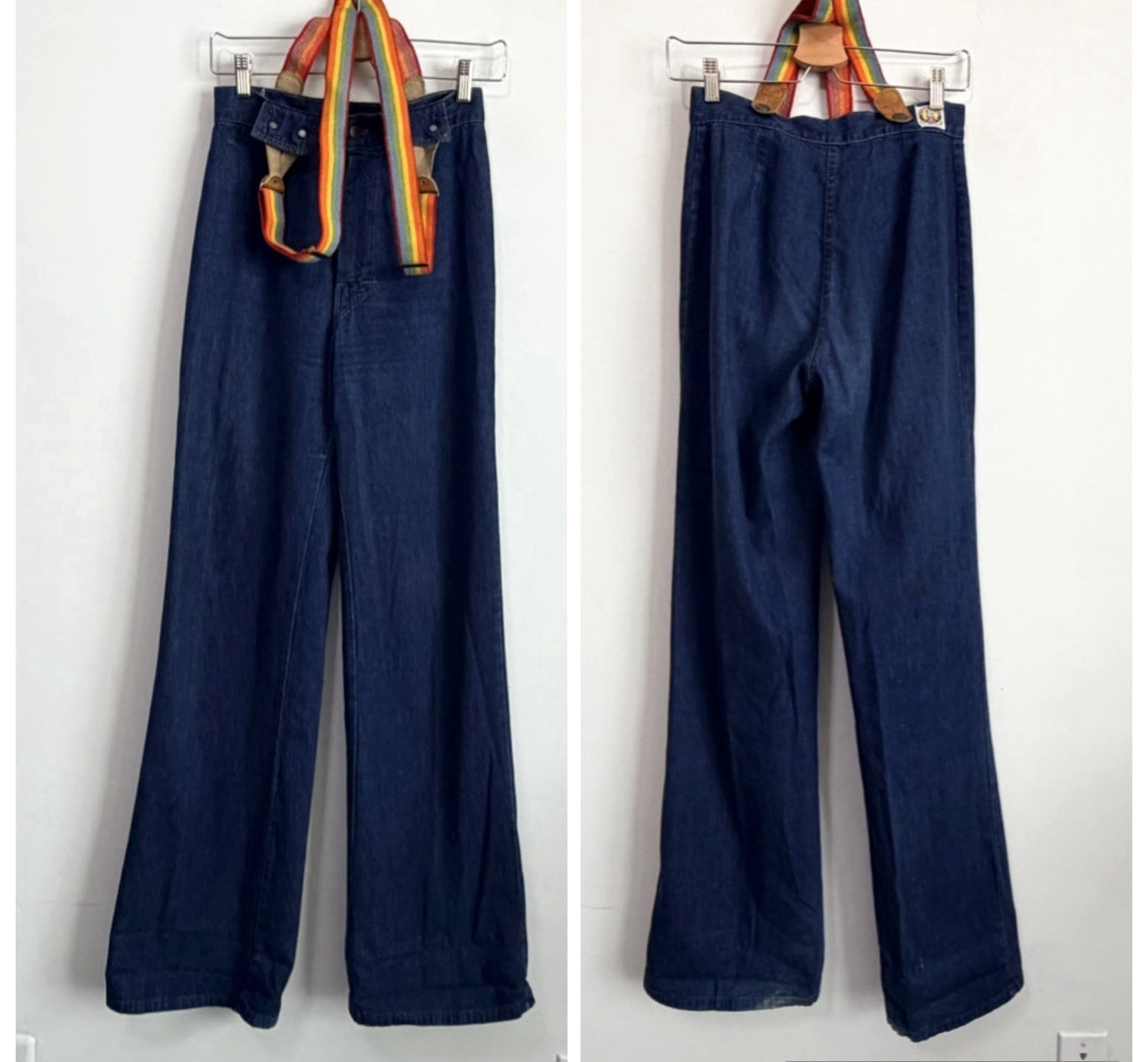 Rumble Seats Rainbow Overalls VINTAGE Size 2 27×34 Tall Denim Retro Festival