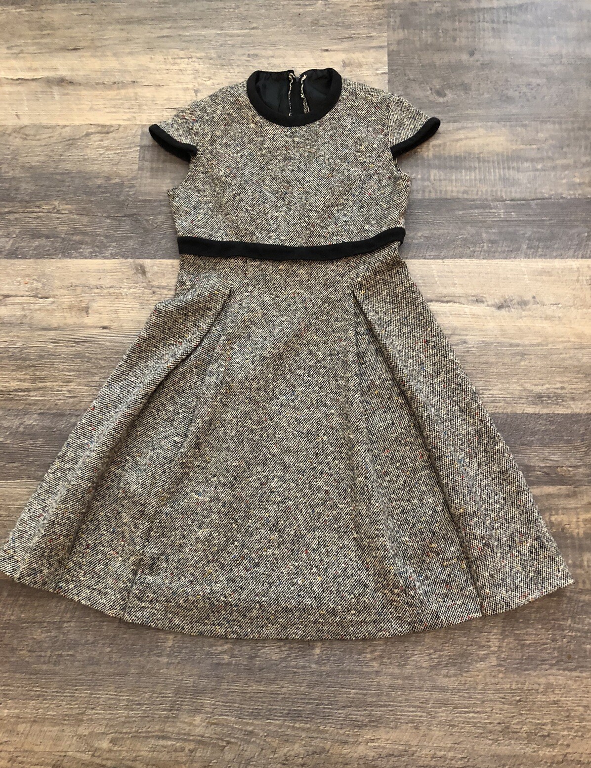 Vintage 60’s Shawn Juniors Petite/Black Gray White Twill Wool Mod Mini Dress~XS