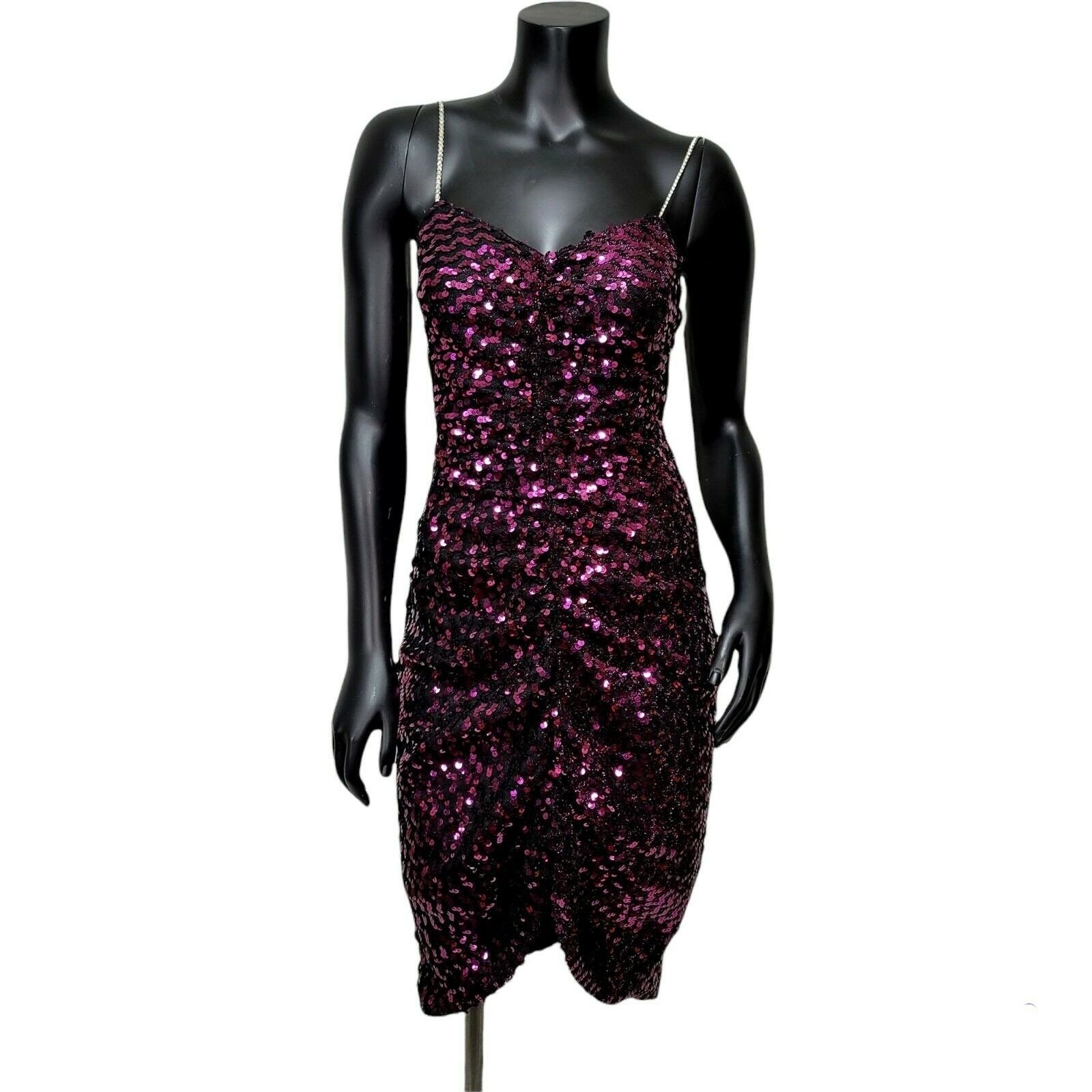 Vintage 90s Climax by David Howard Fuchsia Sequin Cocktail Dress USA Glam 7/8