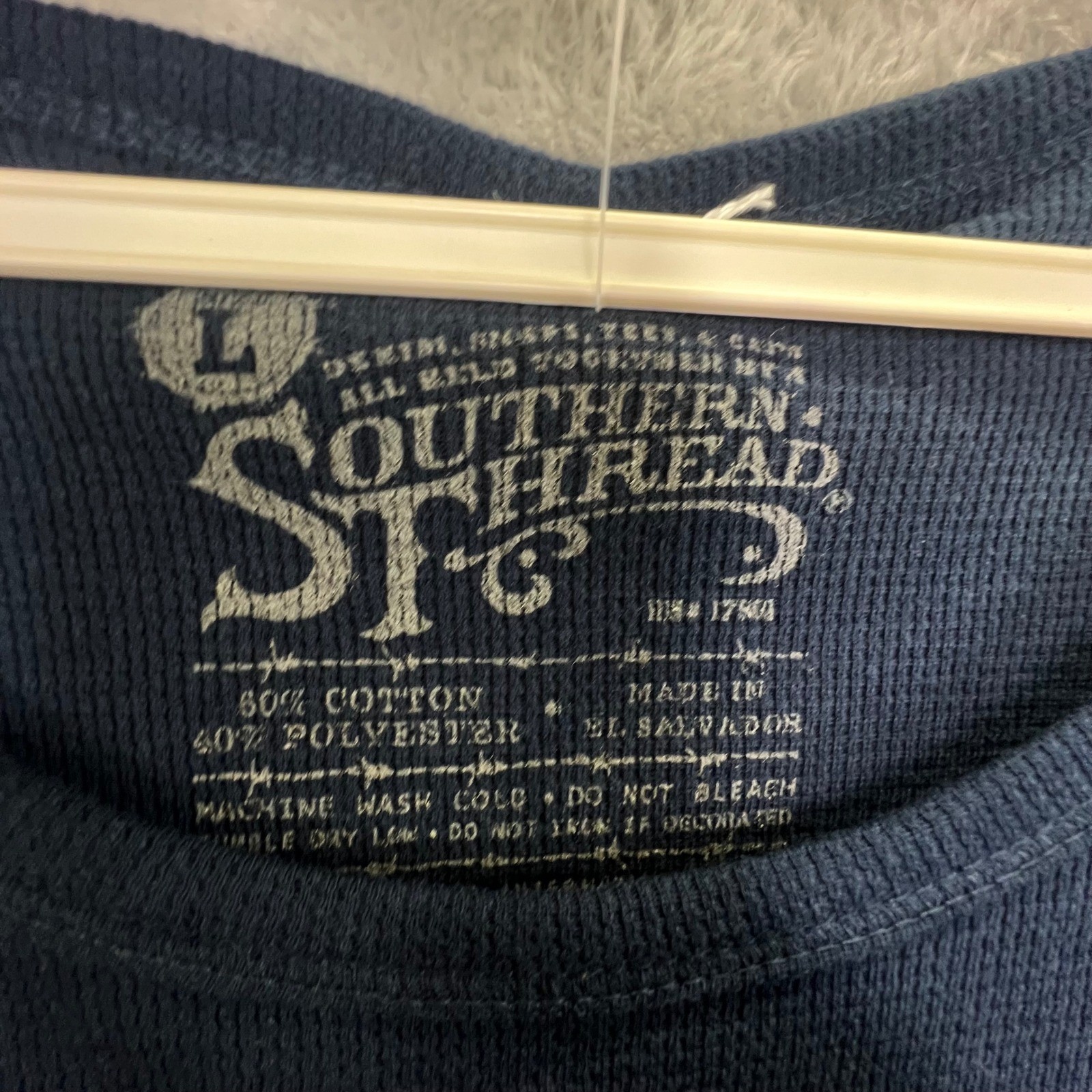 Retro Rugged Navy Blue Waffle Knit Thermal Graphic Shirt Large Biker West Coast