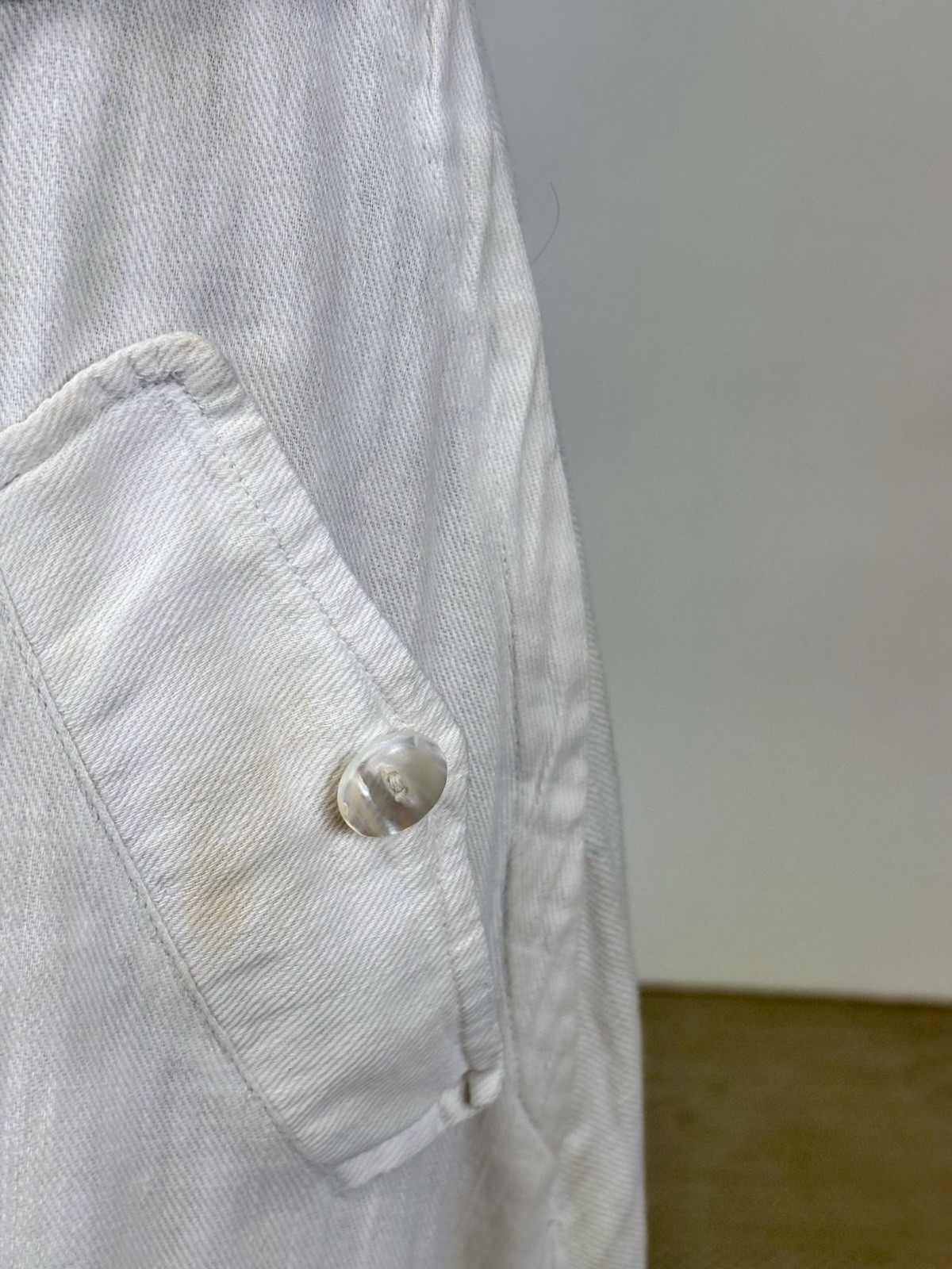 Edwardian 1910s Antique Cotton Skirt White Buttons Snaps Wide Hem Twill Weave