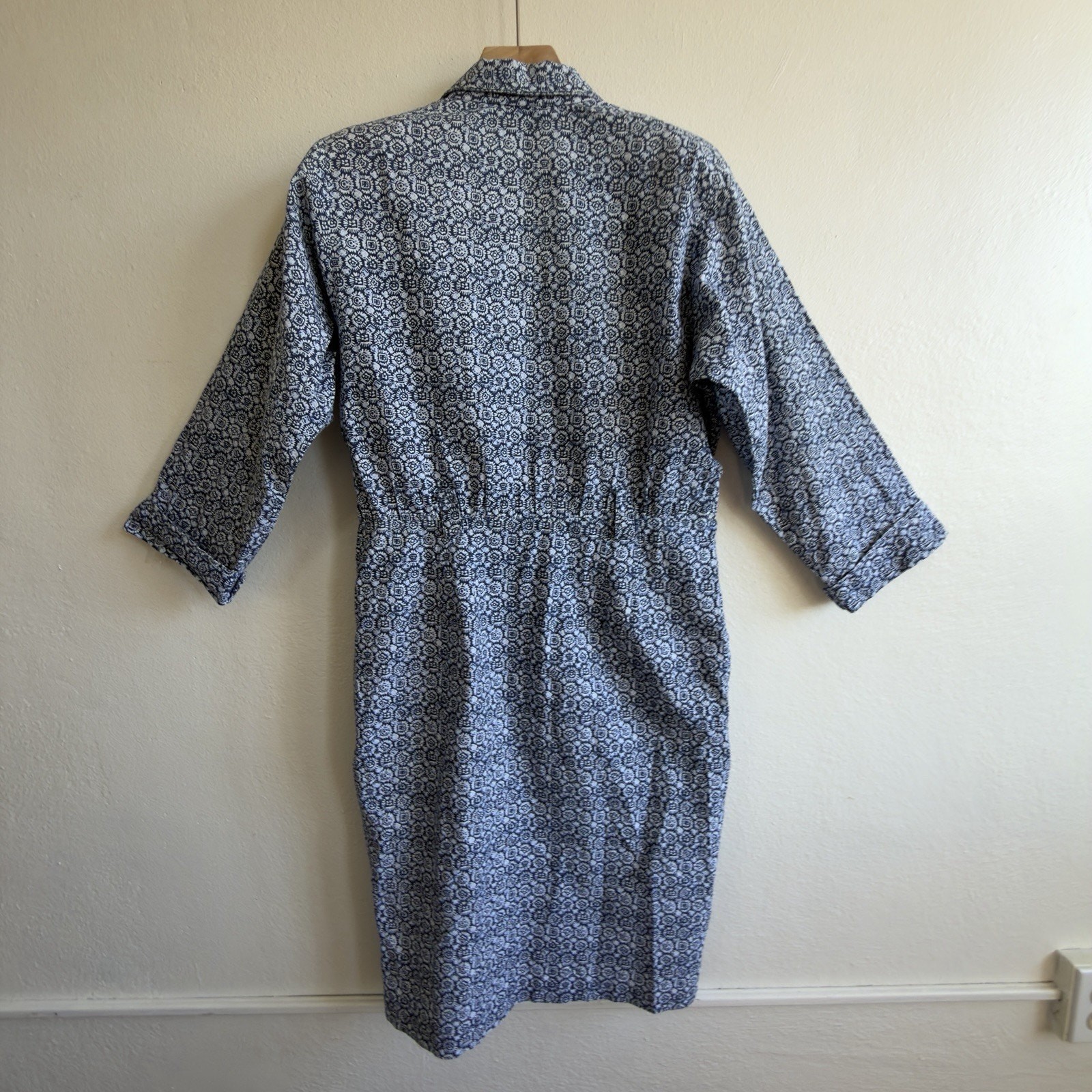 Vintage Taurus II Blue Floral Midi Cotton Shirt Dress 80s SZ 12 Union Made USA