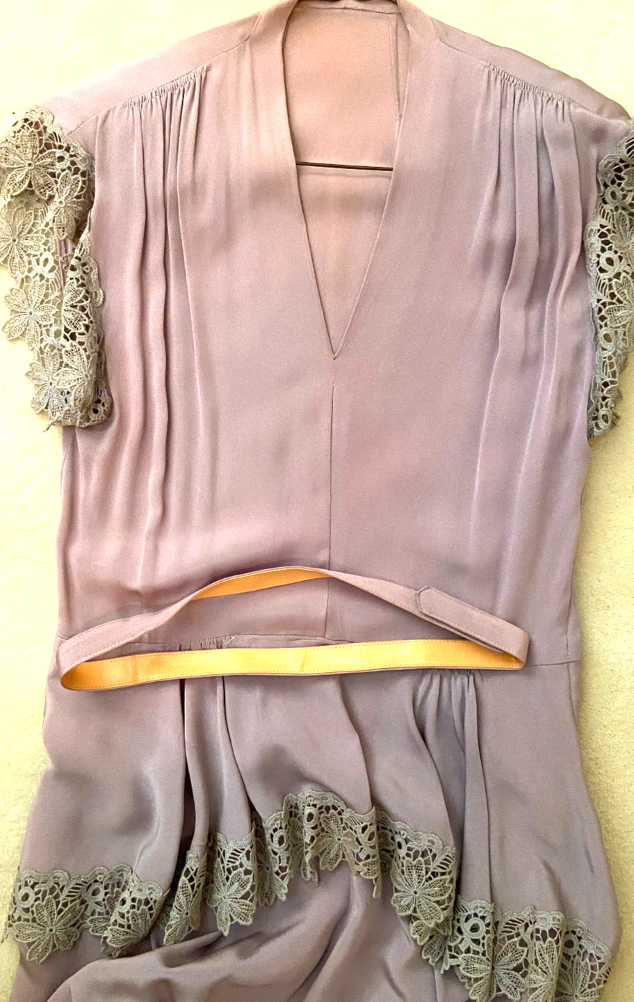 Lacy Vintage 1940s Belted Dress With Peplum Mauve Rayon M 34 Bust